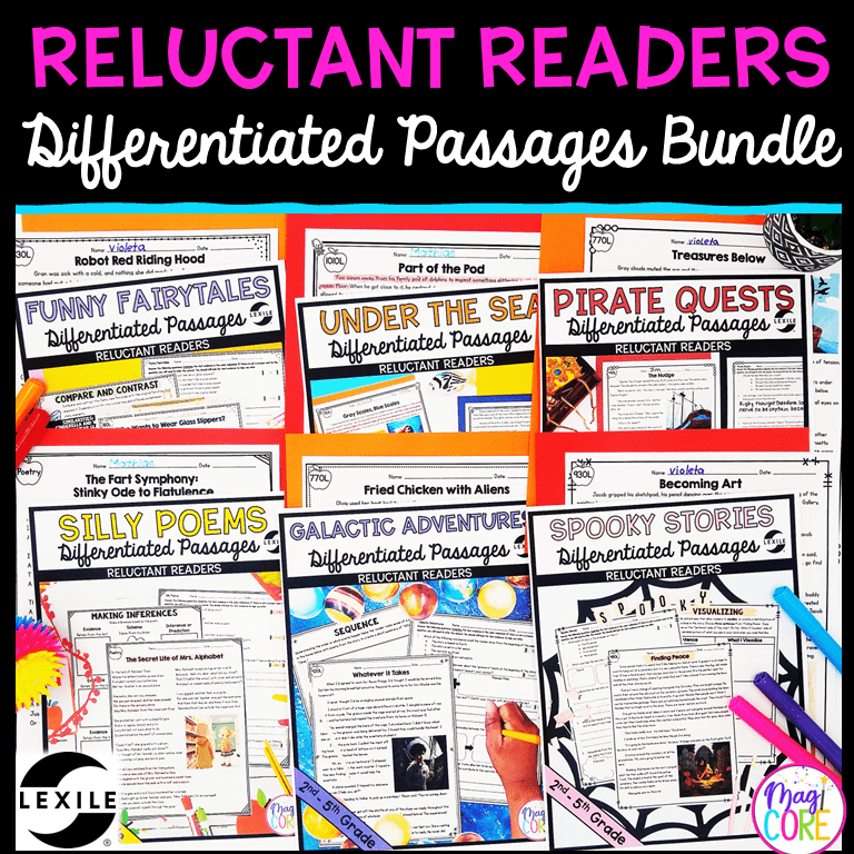Reluctant Readers Lexile Leveled Fiction Reading Comprehension Passages Bundle