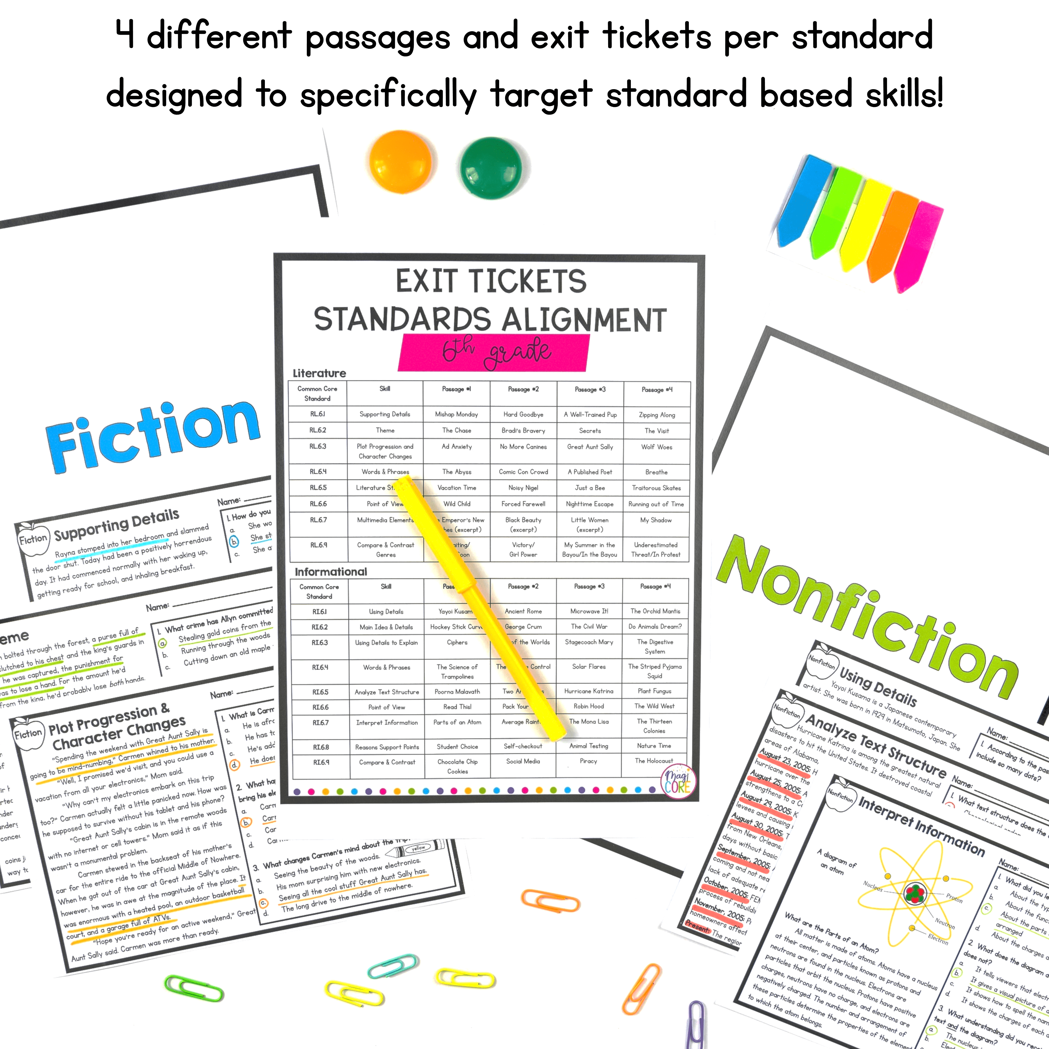6th Grade Reading Comprehension Exit Tickets Slips Literature Informational Text - Image 2