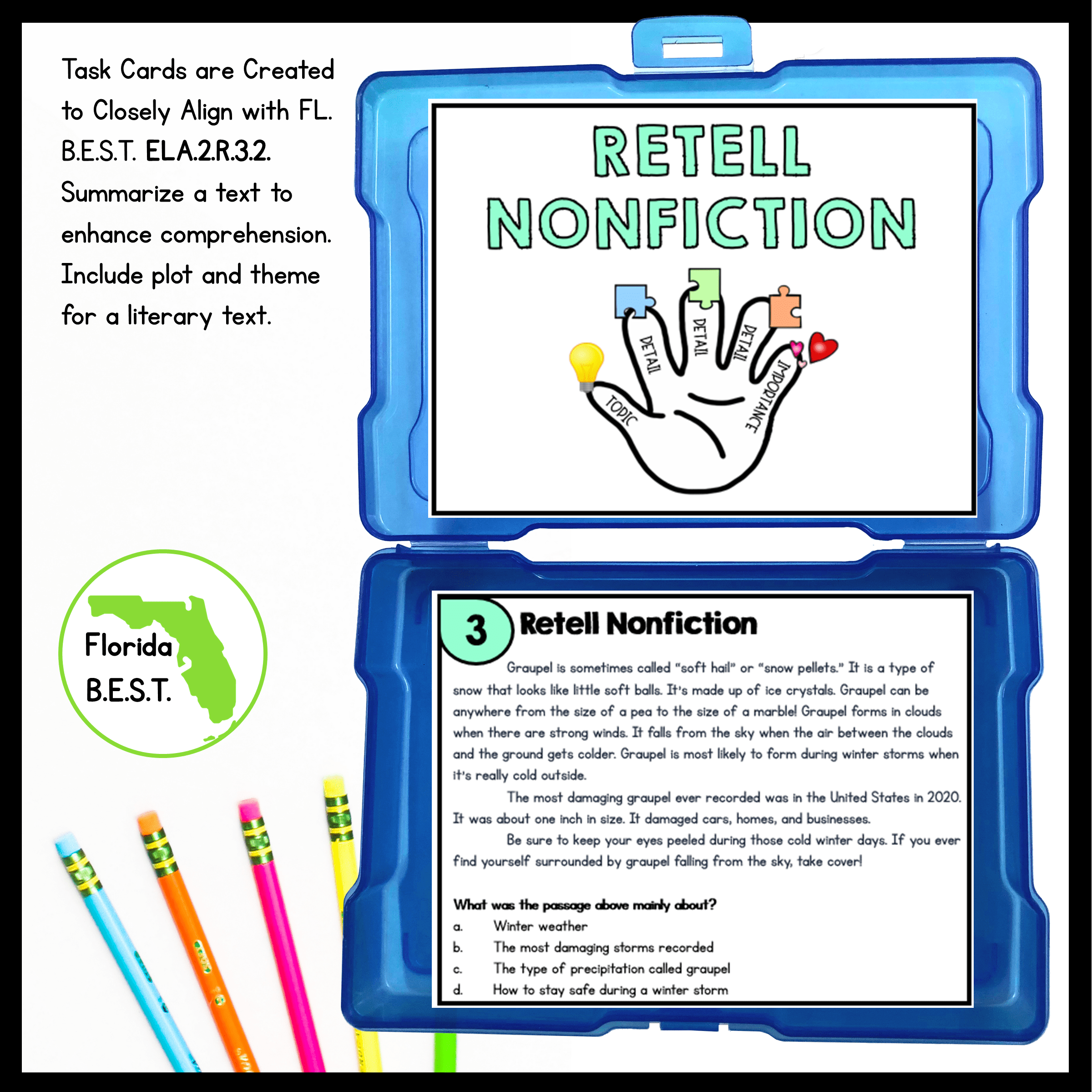 Retell Nonfiction Task Cards - 2nd Grade - FL BEST ELA.2.R.3.2 Center Game - Image 2