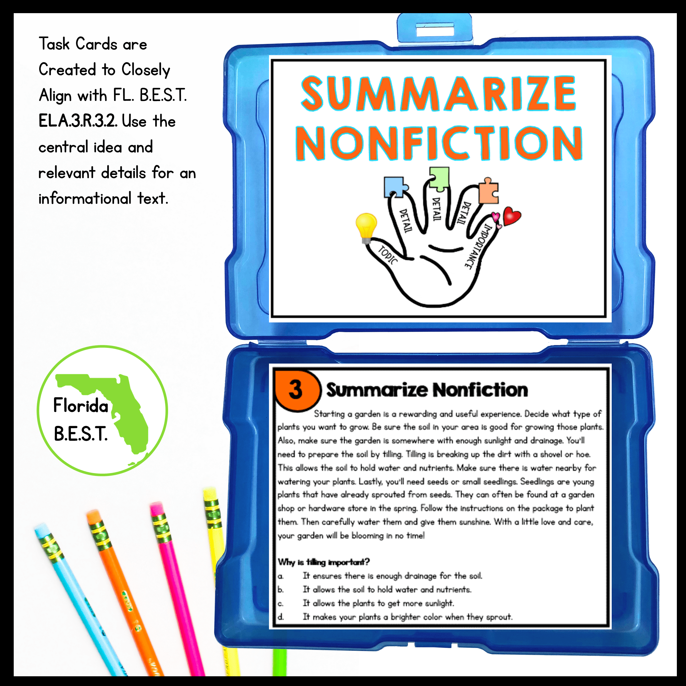 Summarize Nonfiction Task Cards - 3rd Grade - FL BEST ELA.3.R.3.2 Summary - Image 2