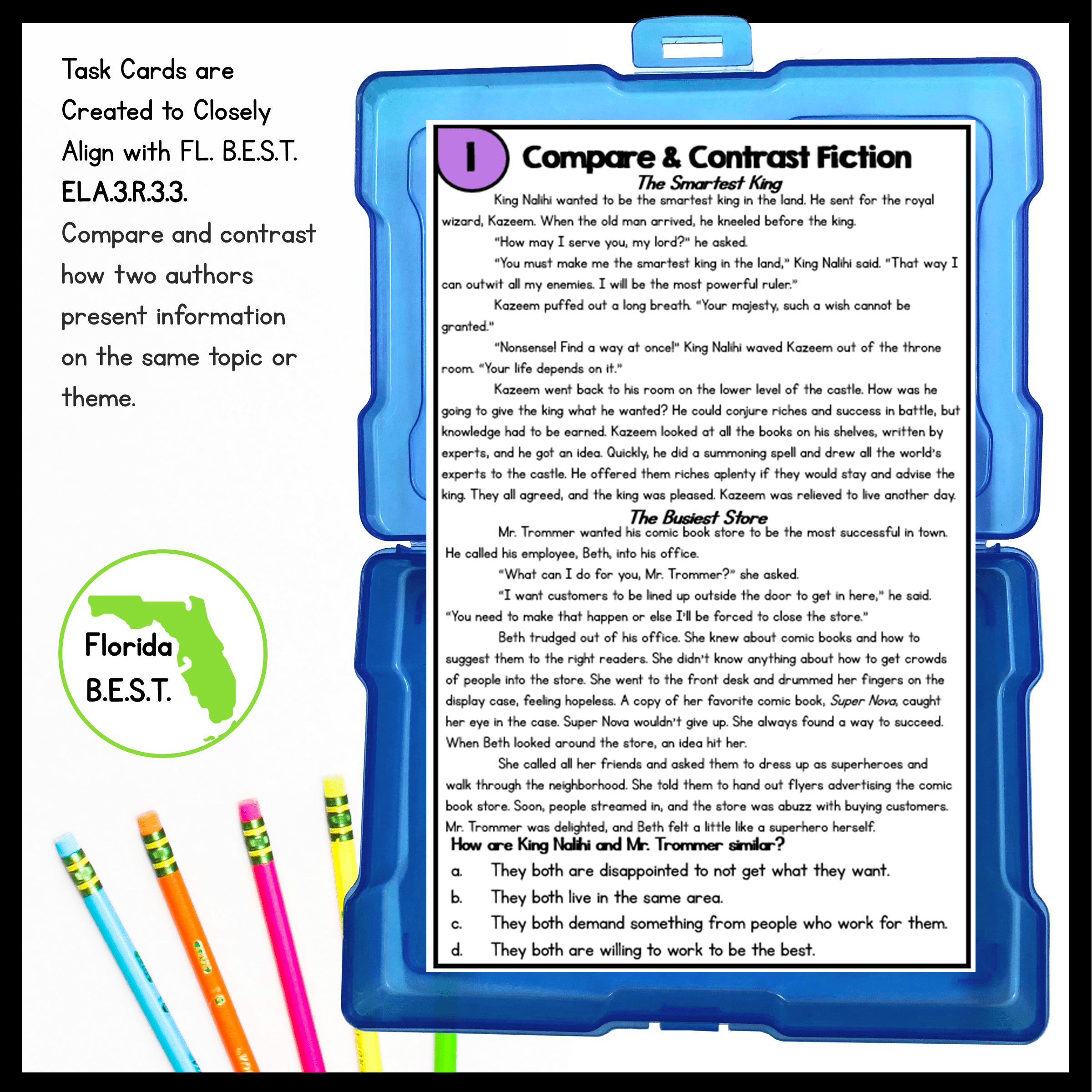 Compare & Contrast Fiction Task Cards - 3rd Grade - FL BEST ELA.3.R.3.3 Reading - Image 2