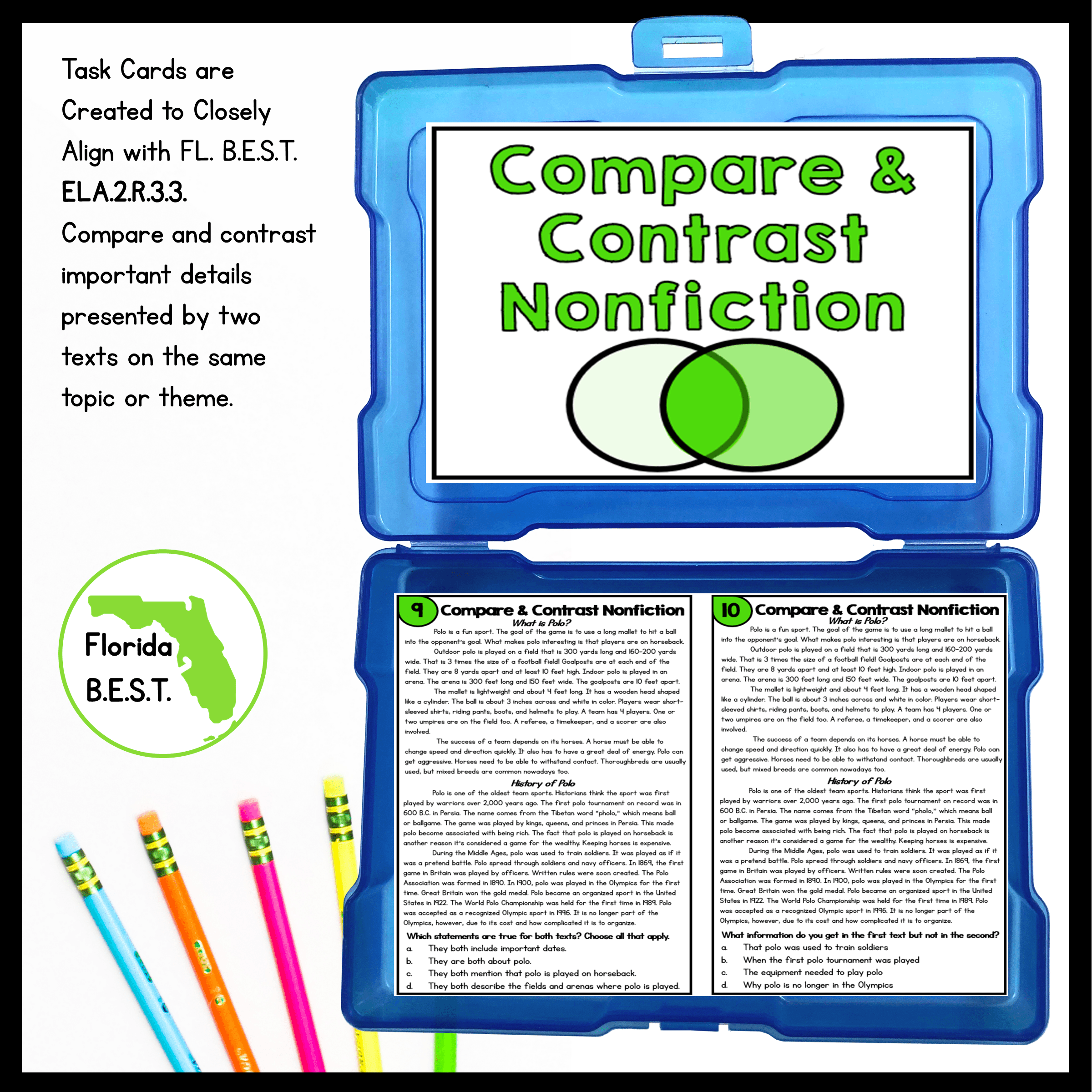 Compare & Contrast Nonfiction Task Cards - 2nd Grade FL BEST ELA.2.R.3.3 Center - Image 2