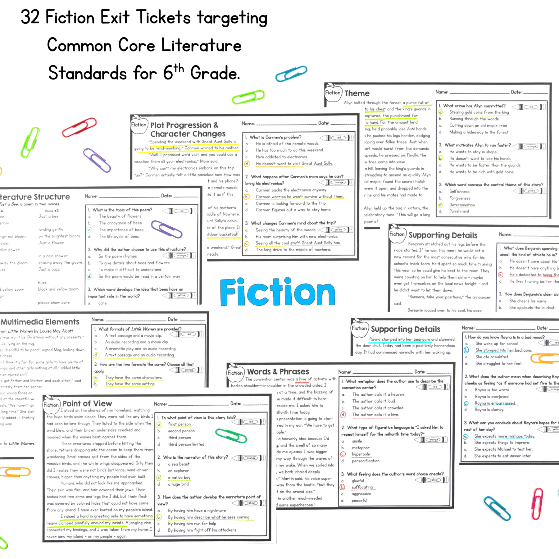 6th Grade Reading Comprehension Exit Tickets Slips Literature Informational Text - Image 3