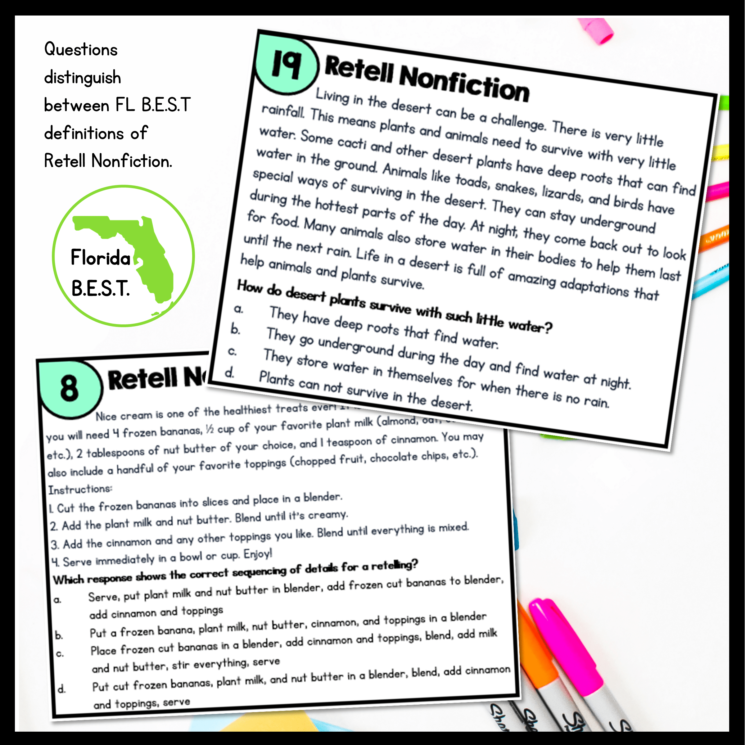 Retell Nonfiction Task Cards - 2nd Grade - FL BEST ELA.2.R.3.2 Center Game - Image 3