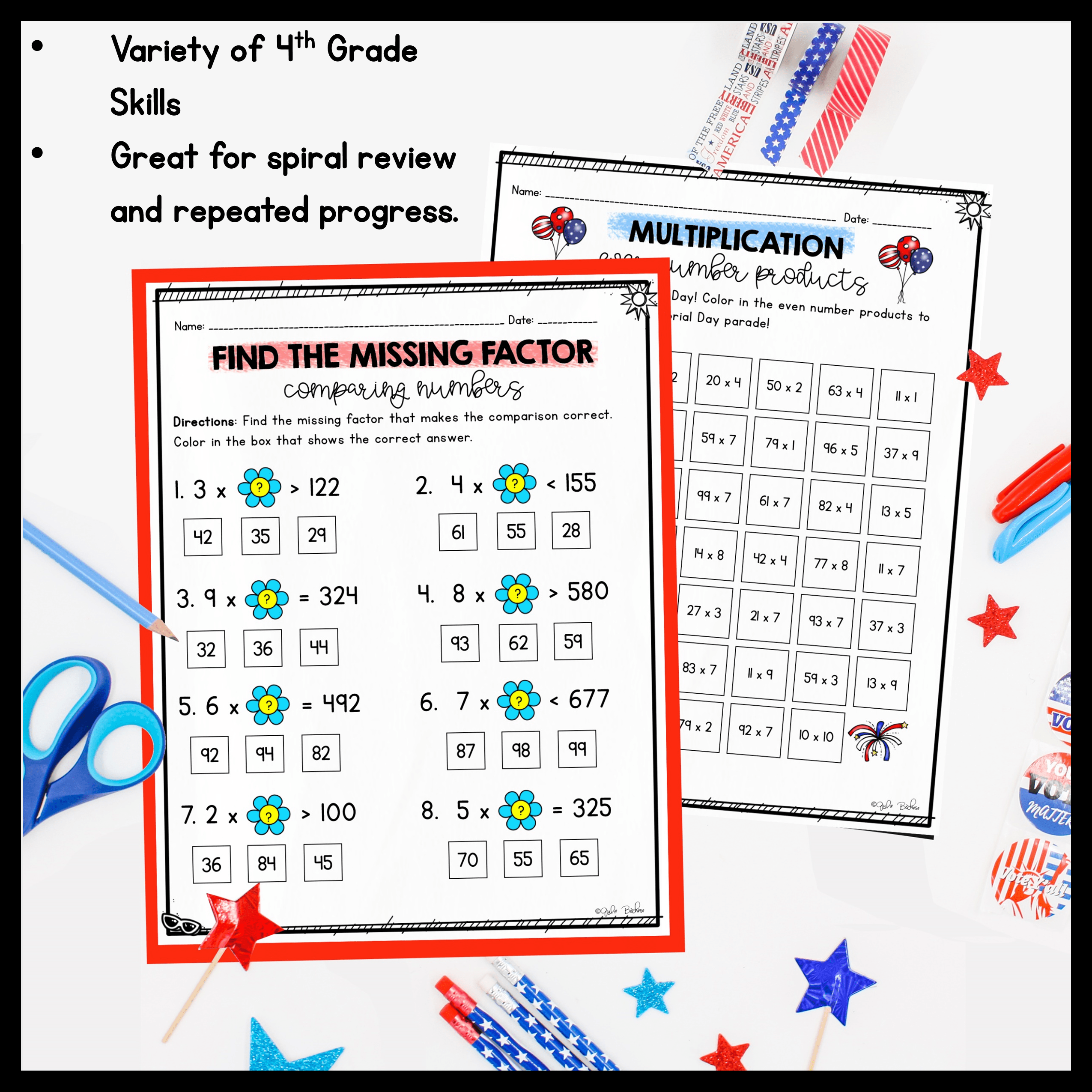 May Themed Math Practice - 4th Grade - Image 3