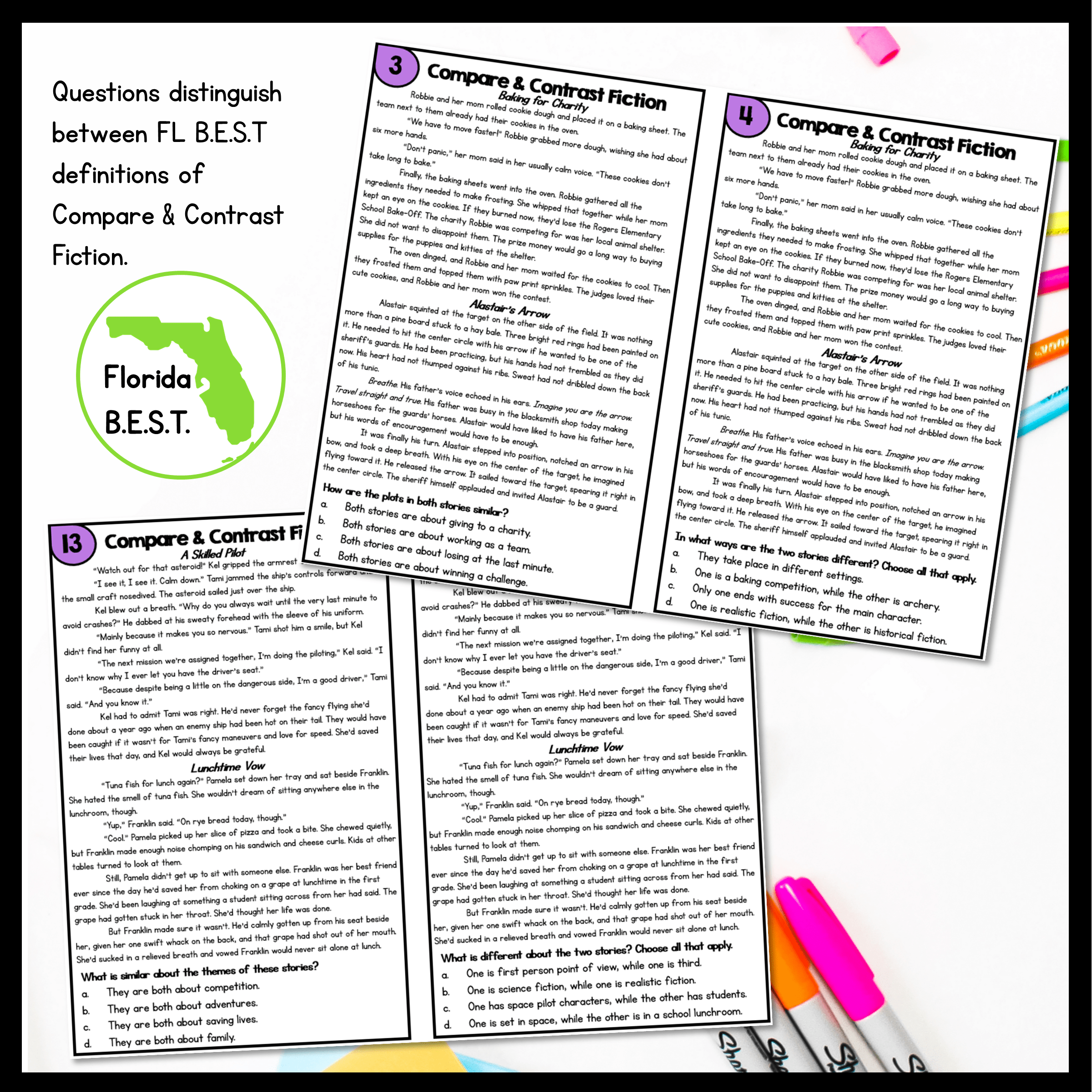 Compare & Contrast Fiction Task Cards - 3rd Grade - FL BEST ELA.3.R.3.3 Reading - Image 3