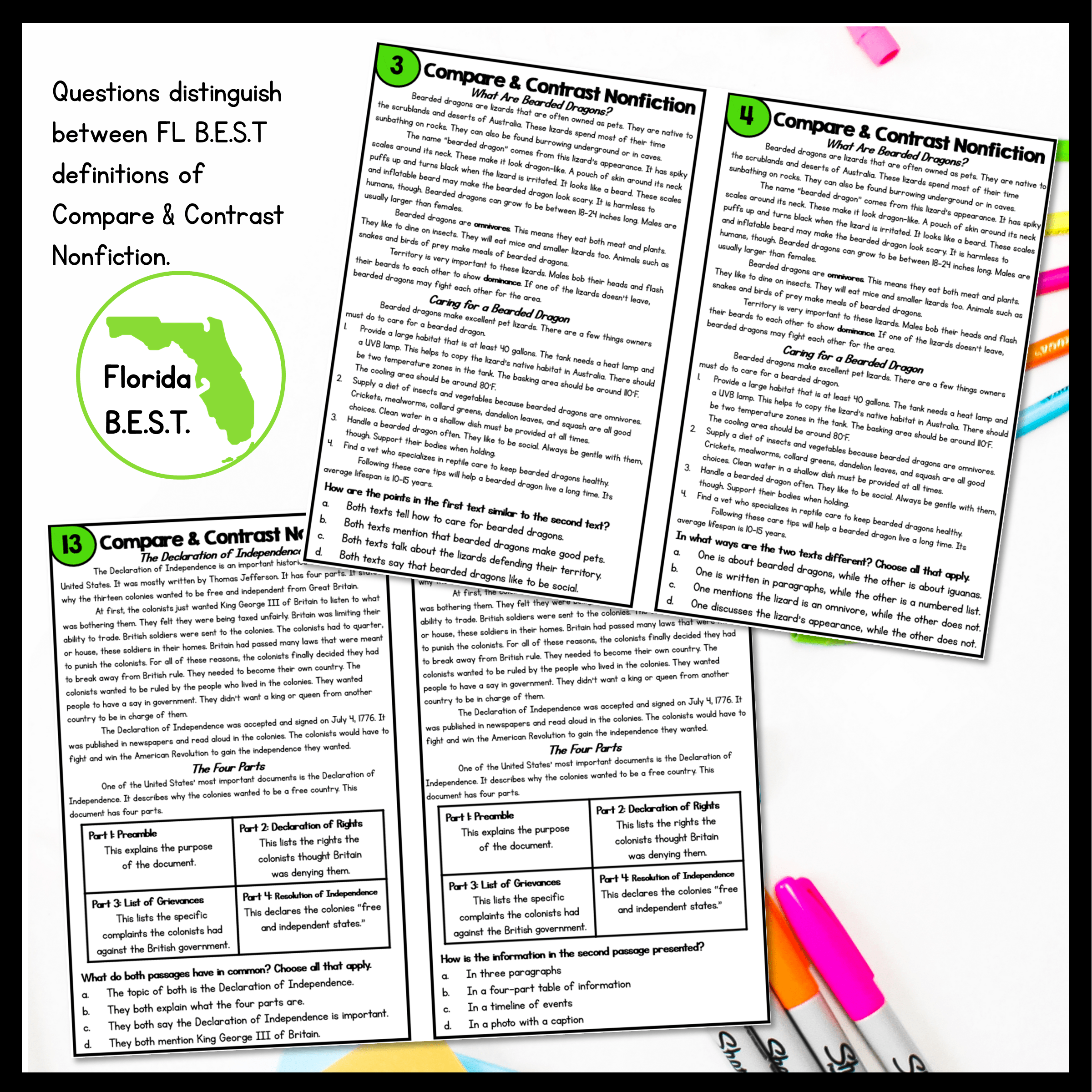 Compare & Contrast Nonfiction Task Cards - 2nd Grade FL BEST ELA.2.R.3.3 Center - Image 3