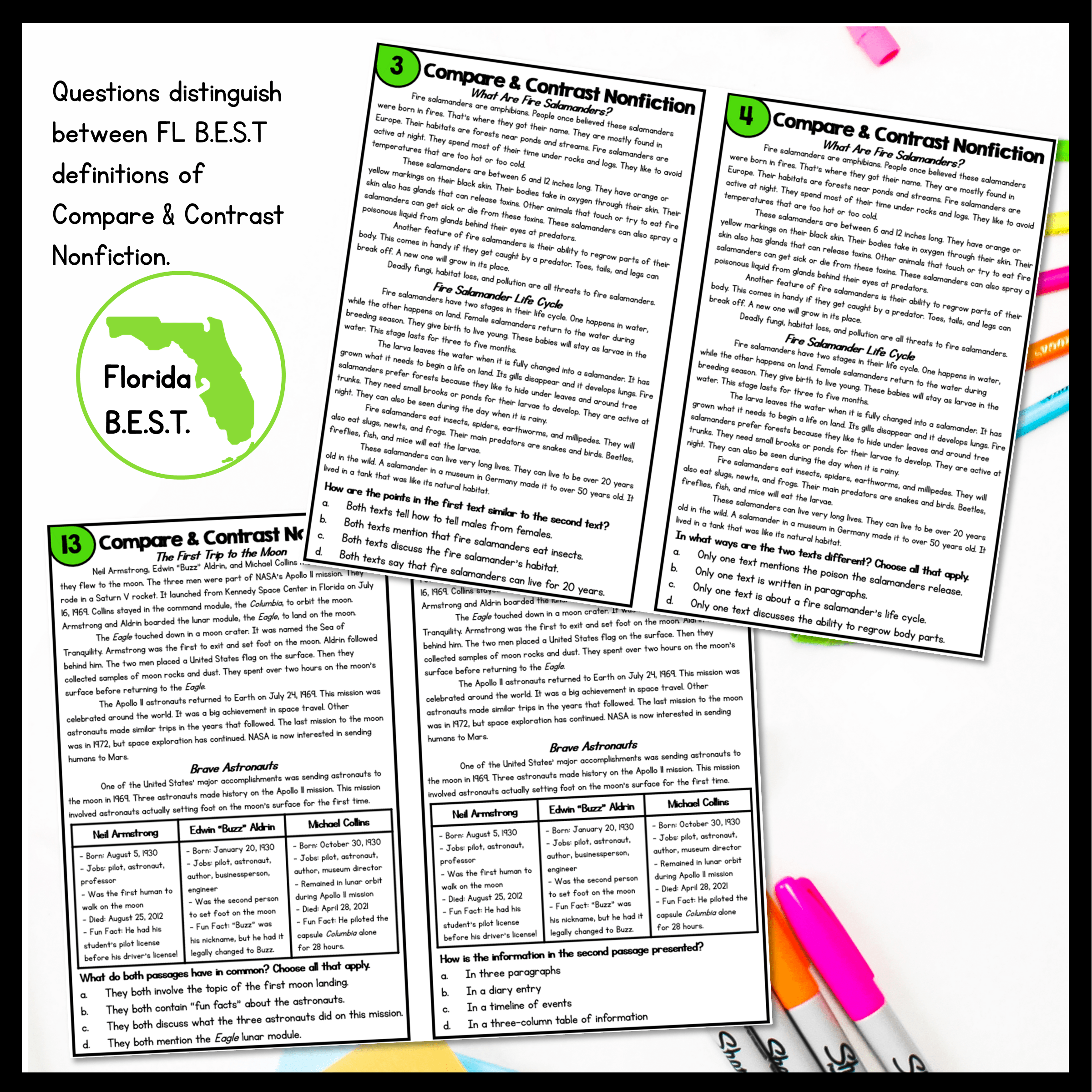 Compare & Contrast Nonfiction Task Cards - 3rd Grade FL BEST ELA.3.R.3.3 Game - Image 3