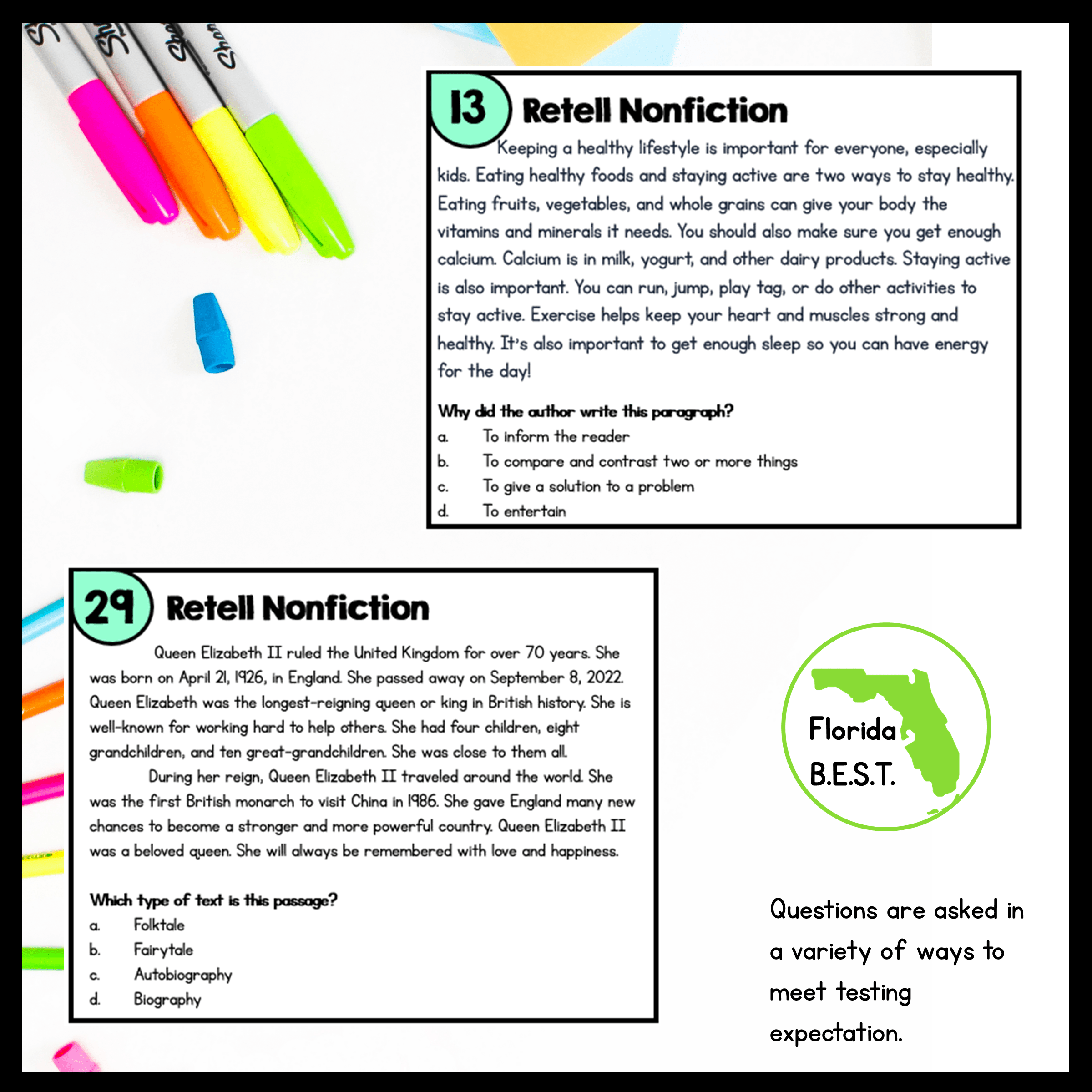Retell Nonfiction Task Cards - 2nd Grade - FL BEST ELA.2.R.3.2 Center Game - Image 4