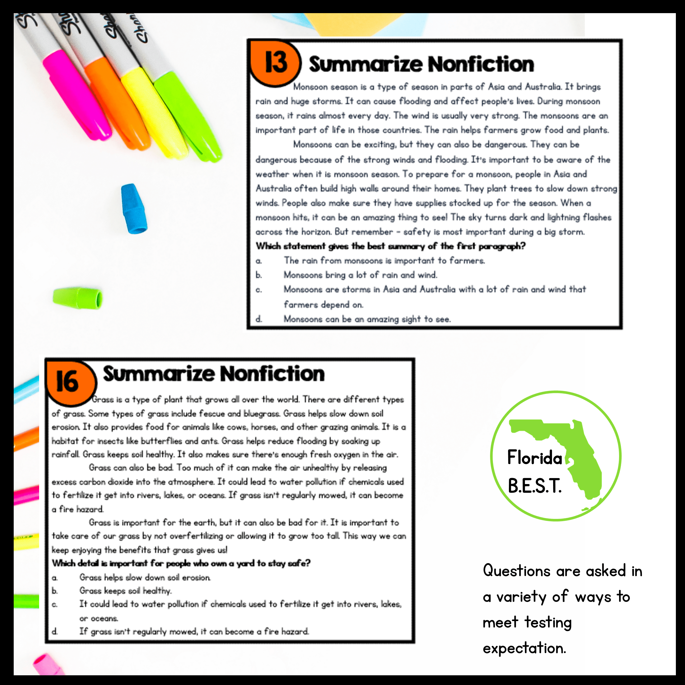 Summarize Nonfiction Task Cards - 3rd Grade - FL BEST ELA.3.R.3.2 Summary - Image 4