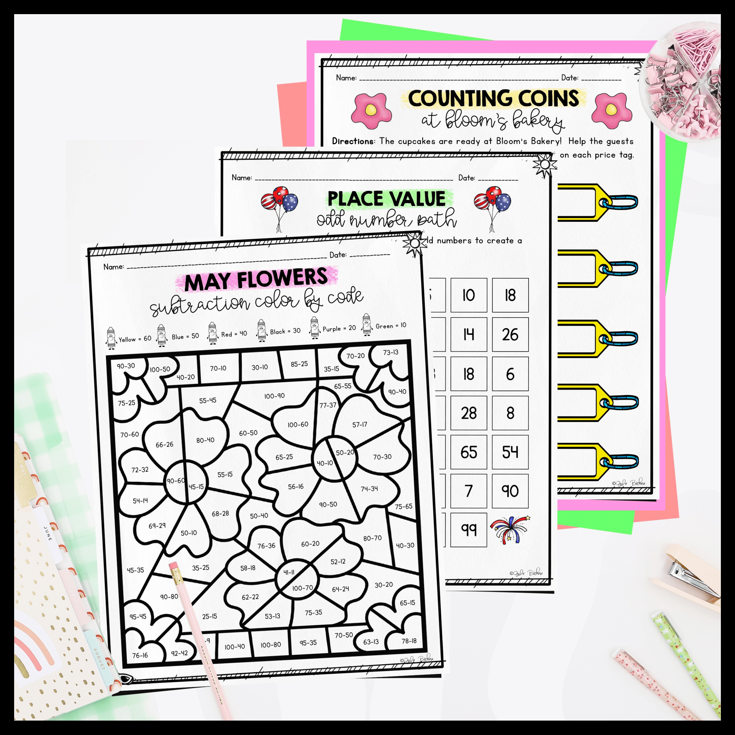 May Themed Math Practice - 2nd Grade - Image 4