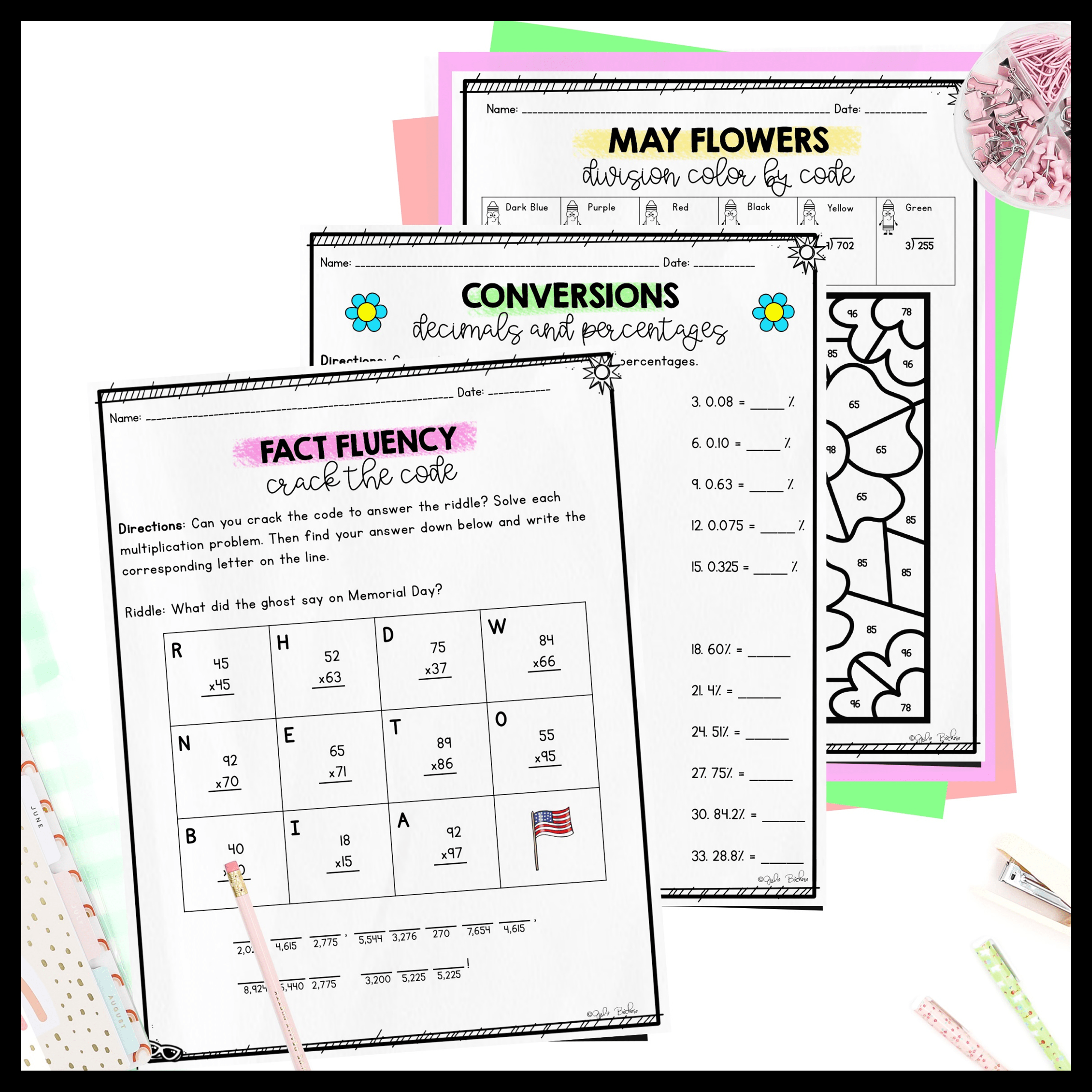 May Themed Math Practice - 4th Grade - Image 4