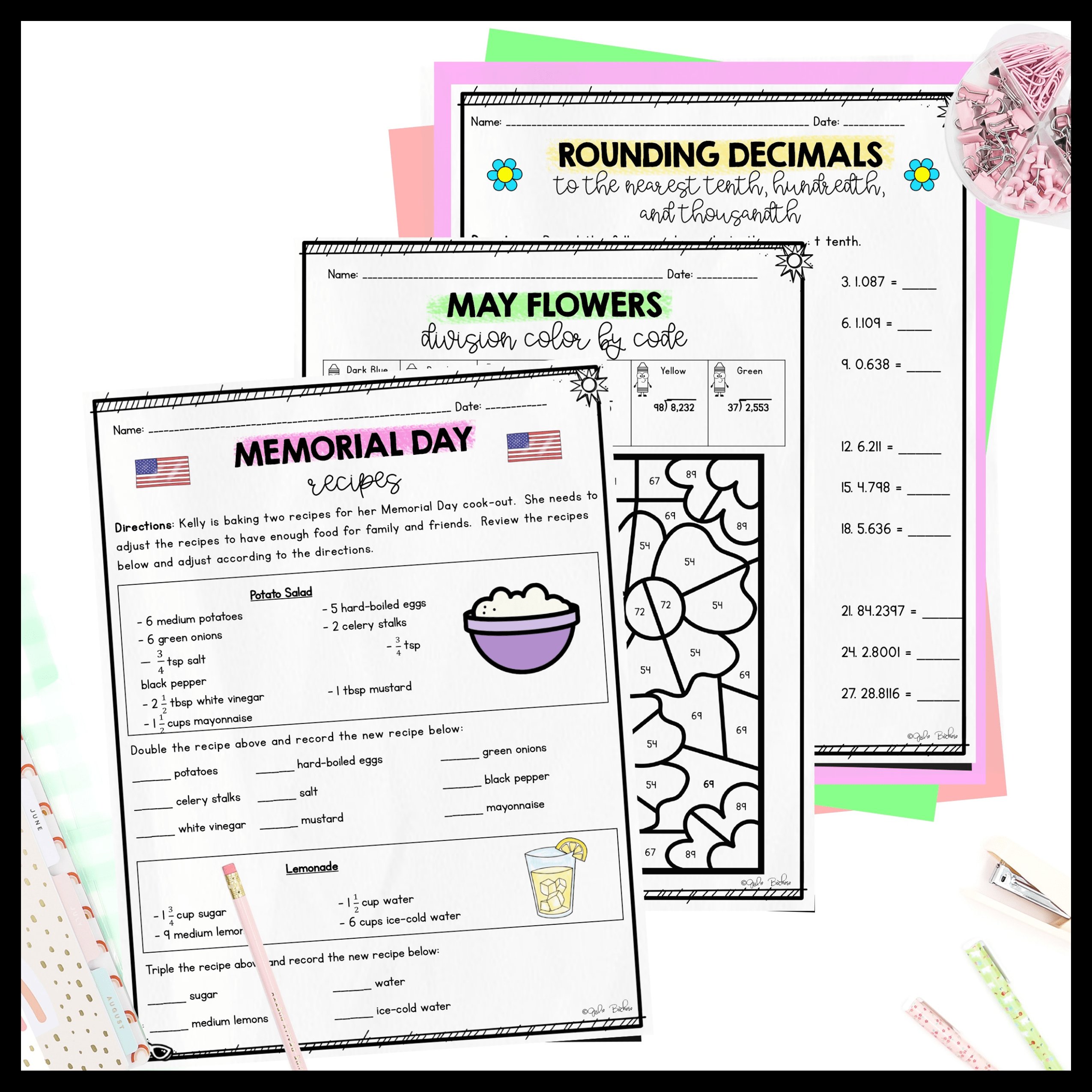 May Themed Math Practice - 5th Grade - Image 4