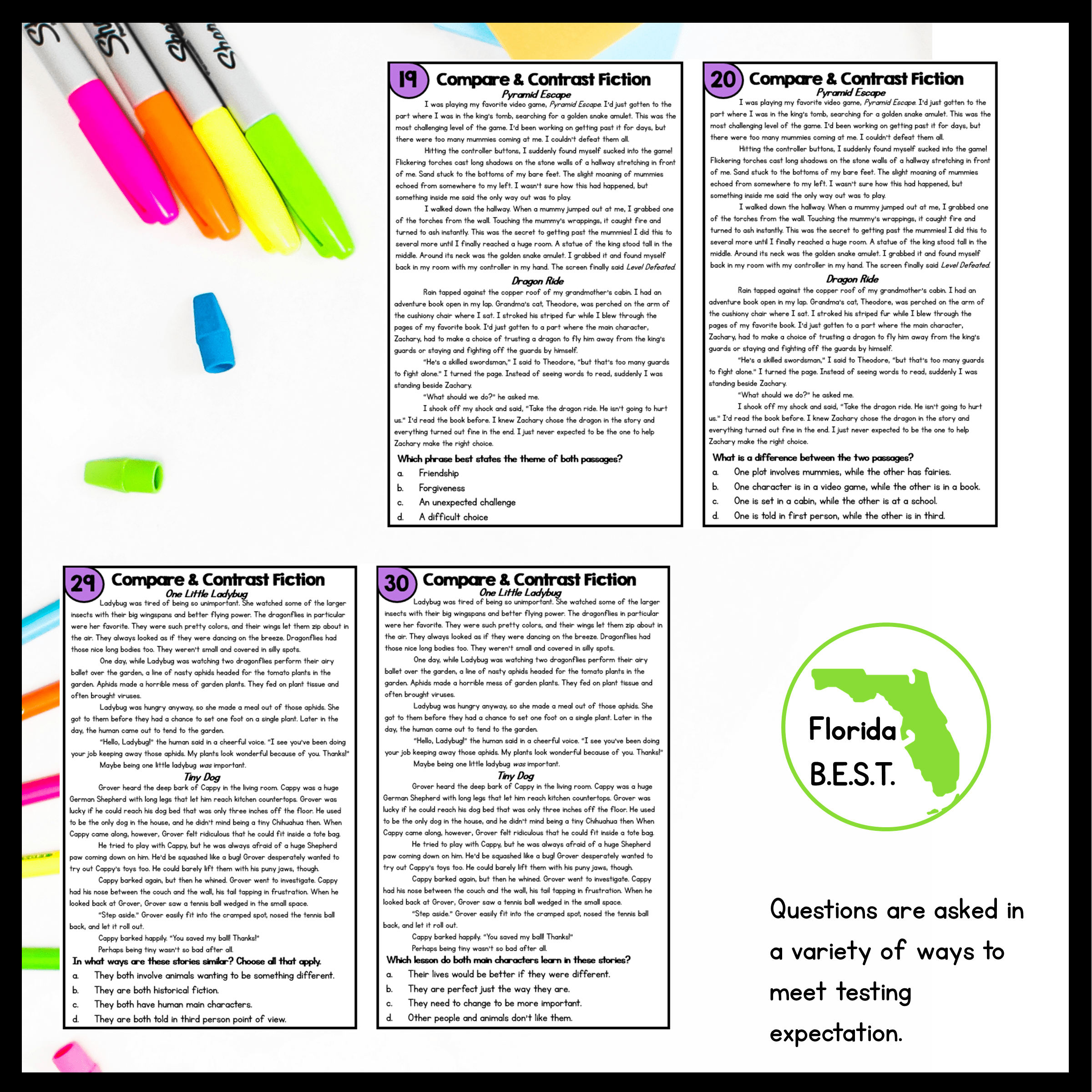 Compare & Contrast Fiction Task Cards - 3rd Grade - FL BEST ELA.3.R.3.3 Reading - Image 4