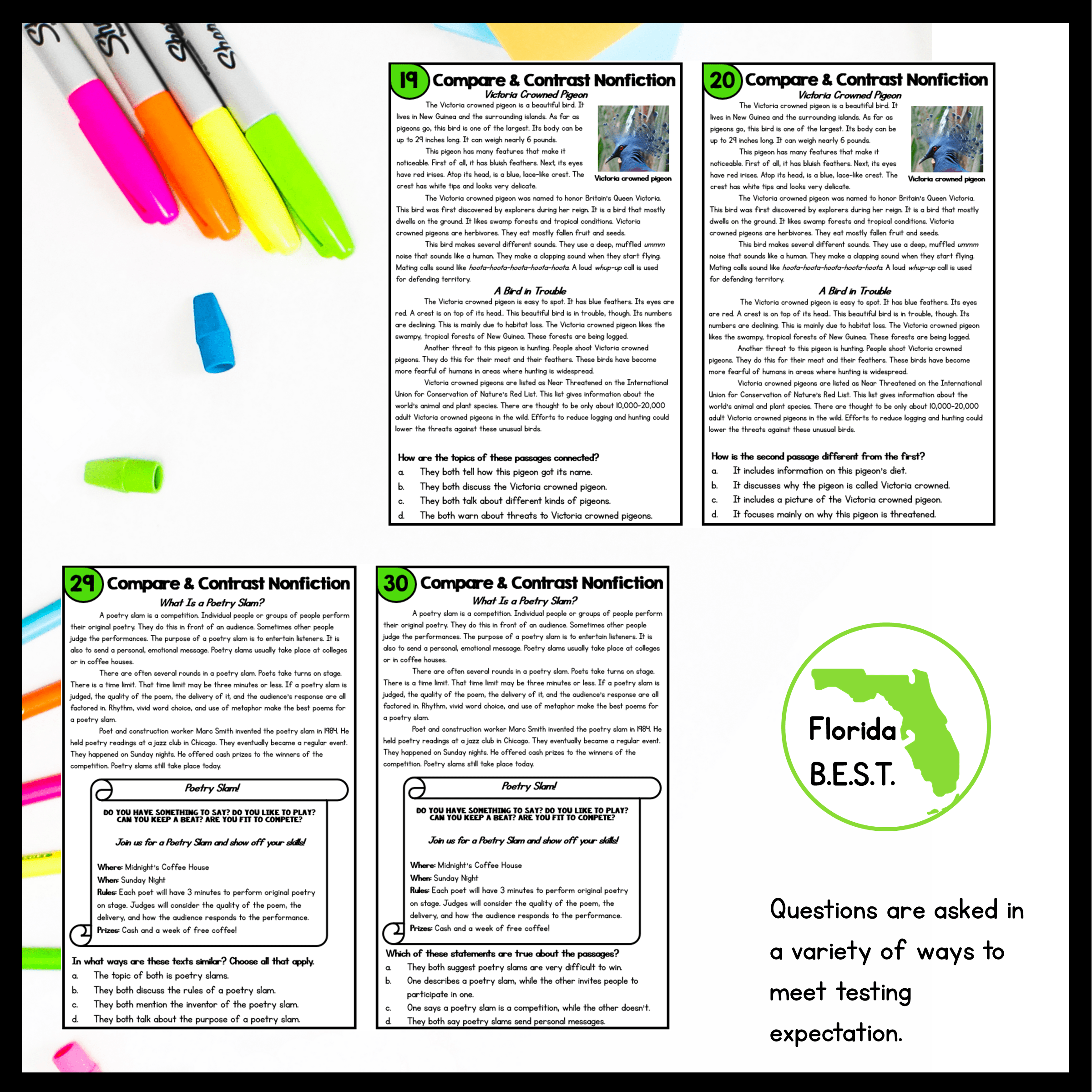 Compare & Contrast Nonfiction Task Cards - 2nd Grade FL BEST ELA.2.R.3.3 Center - Image 4