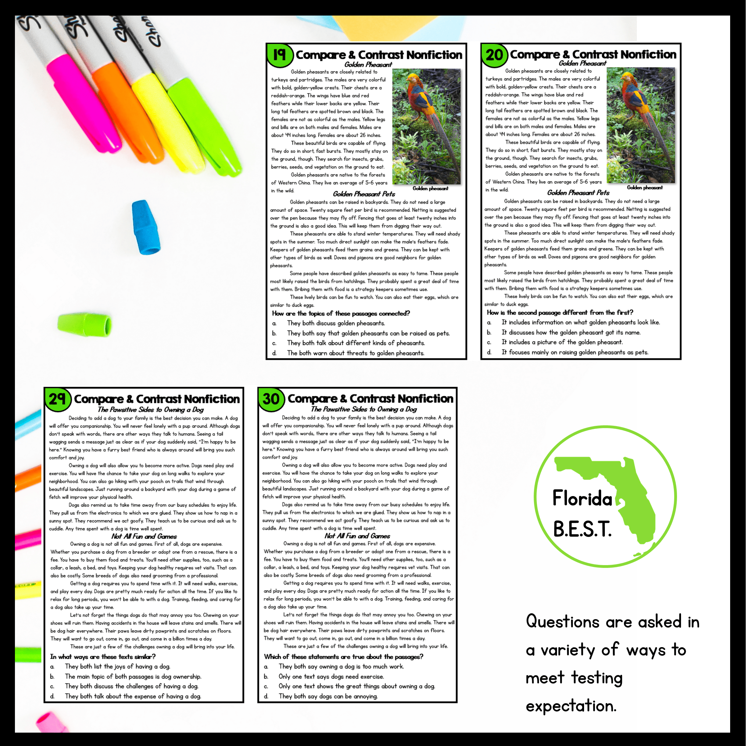 Compare & Contrast Nonfiction Task Cards - 3rd Grade FL BEST ELA.3.R.3.3 Game - Image 4