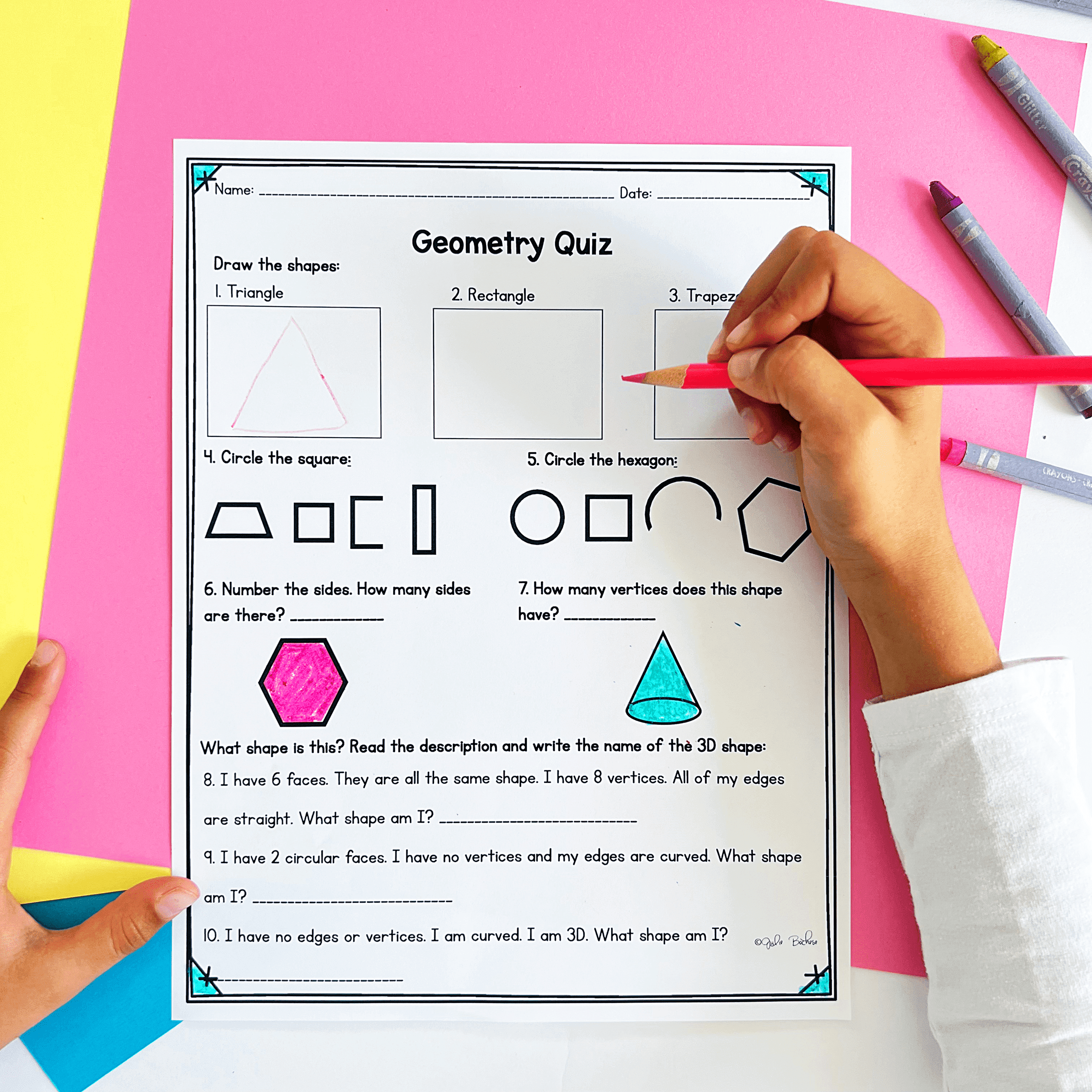 2D and 3D Shape Attributes 1st Grade Math 1.G.A.1 - MA.1.GR.1.1 Worksheets Unit - Image 6