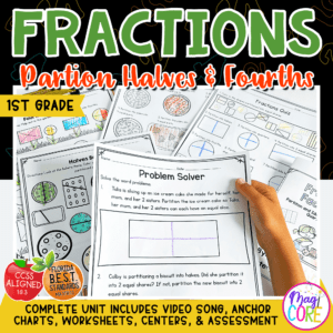 Fractions - Partition Halves & Fourths - 1st Grade Math - 1.G.A.3 | MA.1.FR.1.1