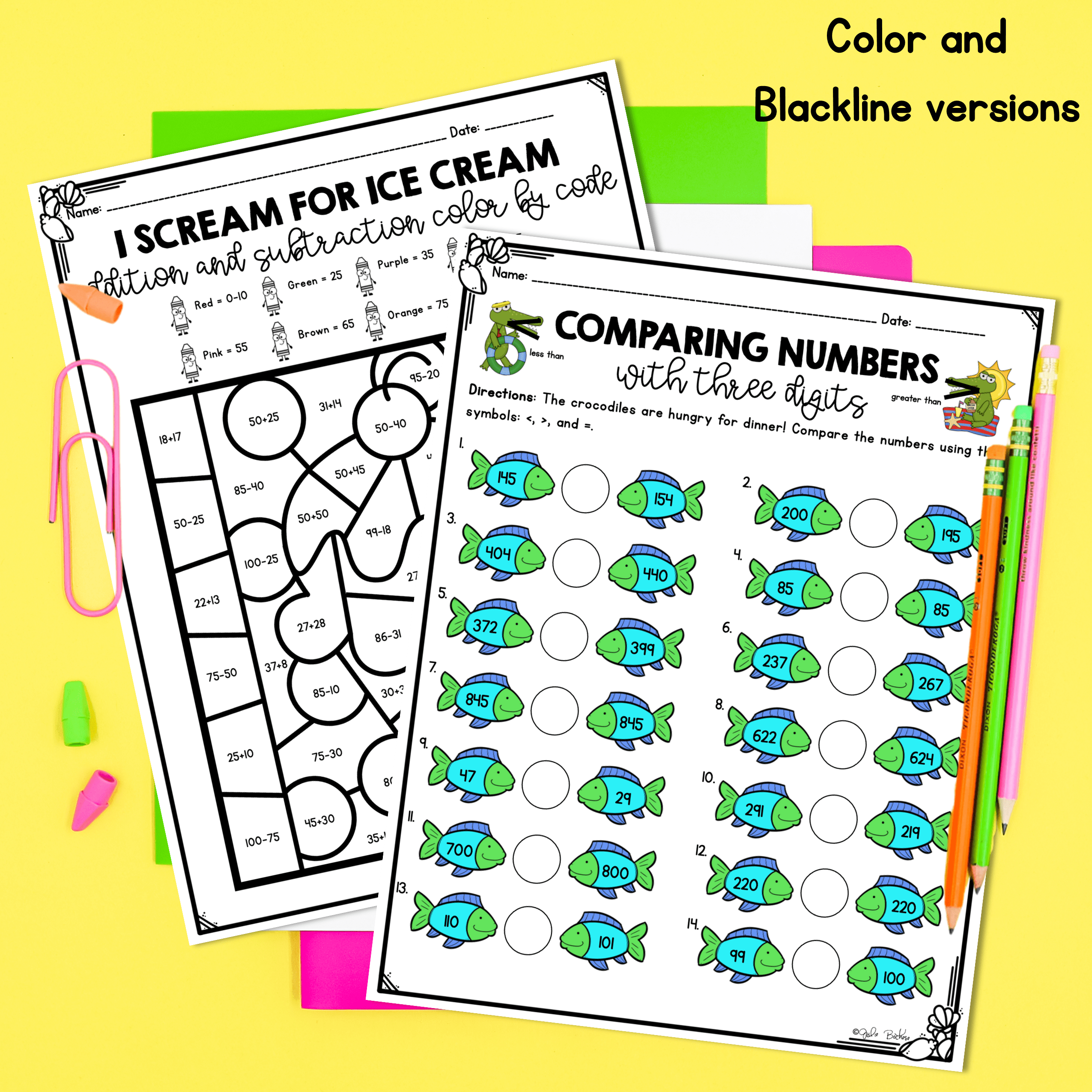 June Themed Math Practice - 2nd Grade - Image 2