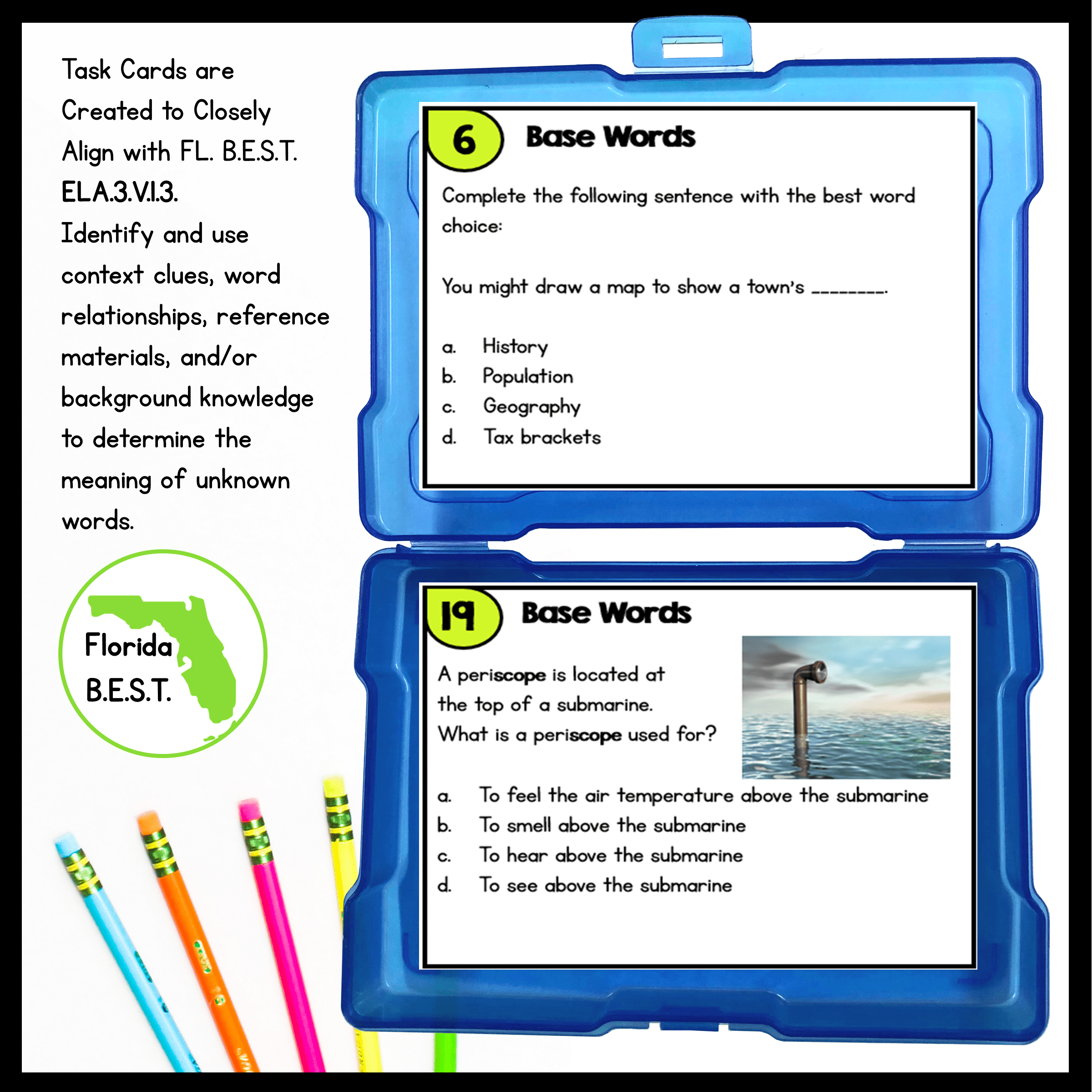 Vocabulary Base Words Task Cards - 3rd Grade - FL BEST ELA.3.V.1.3 - Image 2