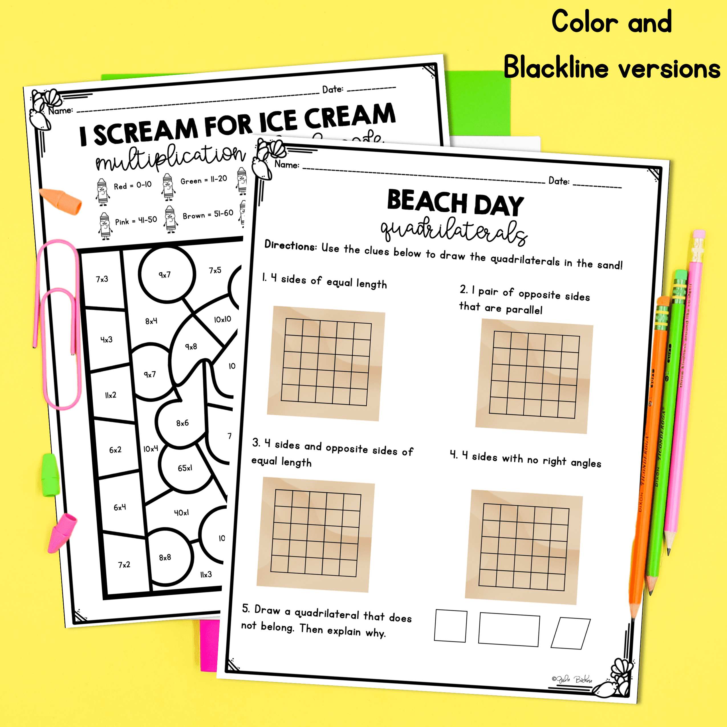 June Themed Math Practice - 3rd Grade - Image 2
