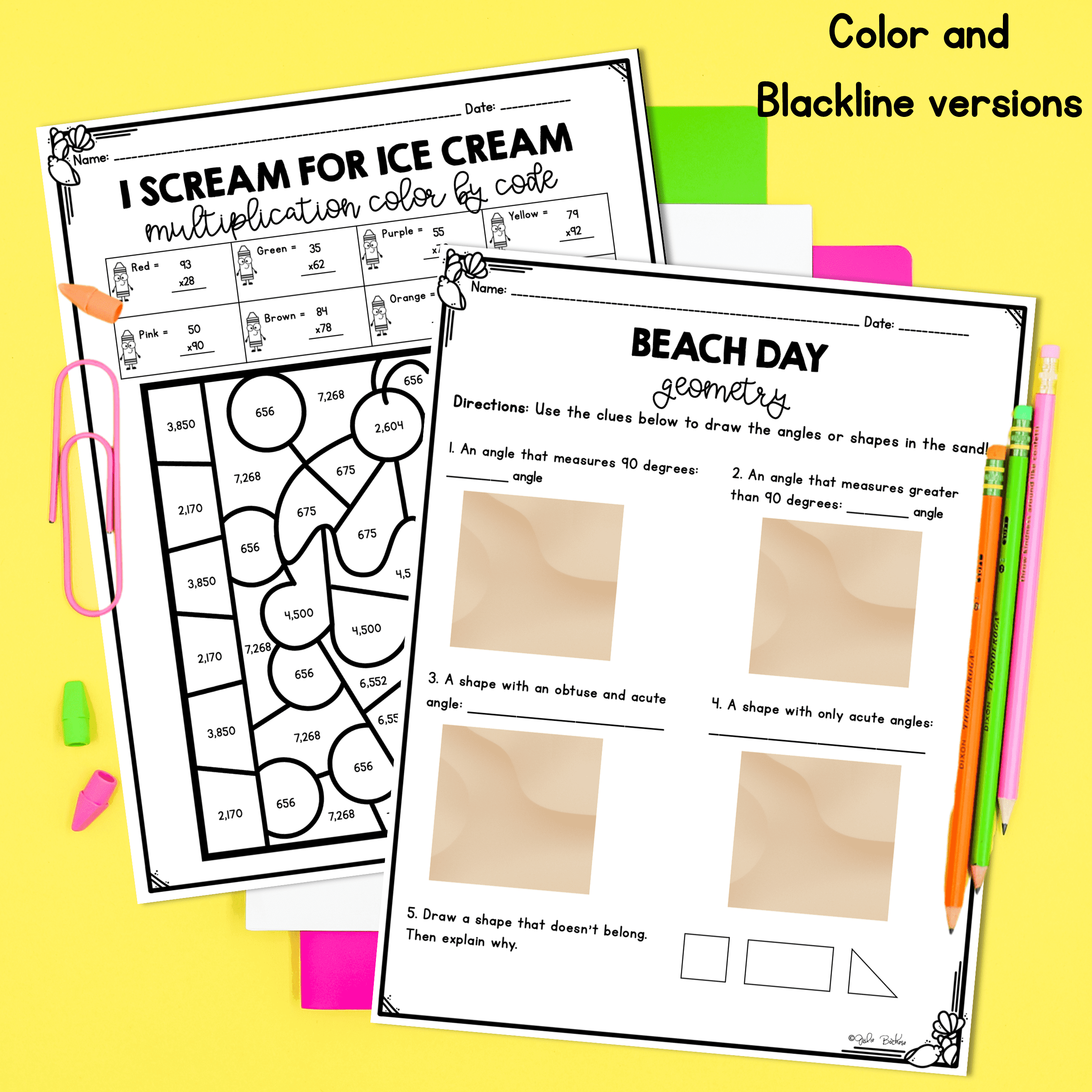 June Themed Math Practice - 4th Grade - Image 2