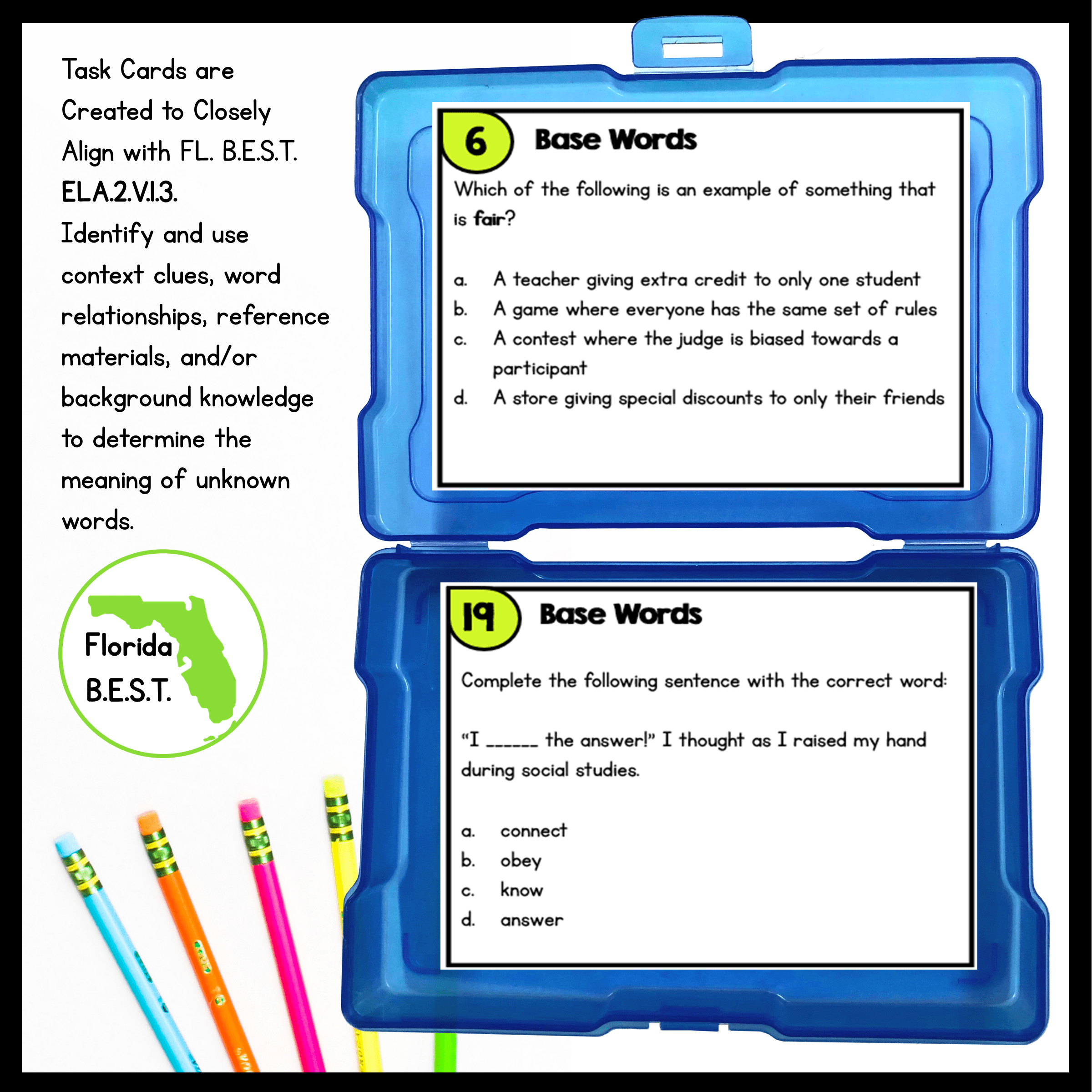 Vocabulary Base Words Task Cards 2nd Grade FL BEST ELA.2.V.1.3 Morphology Center - Image 2