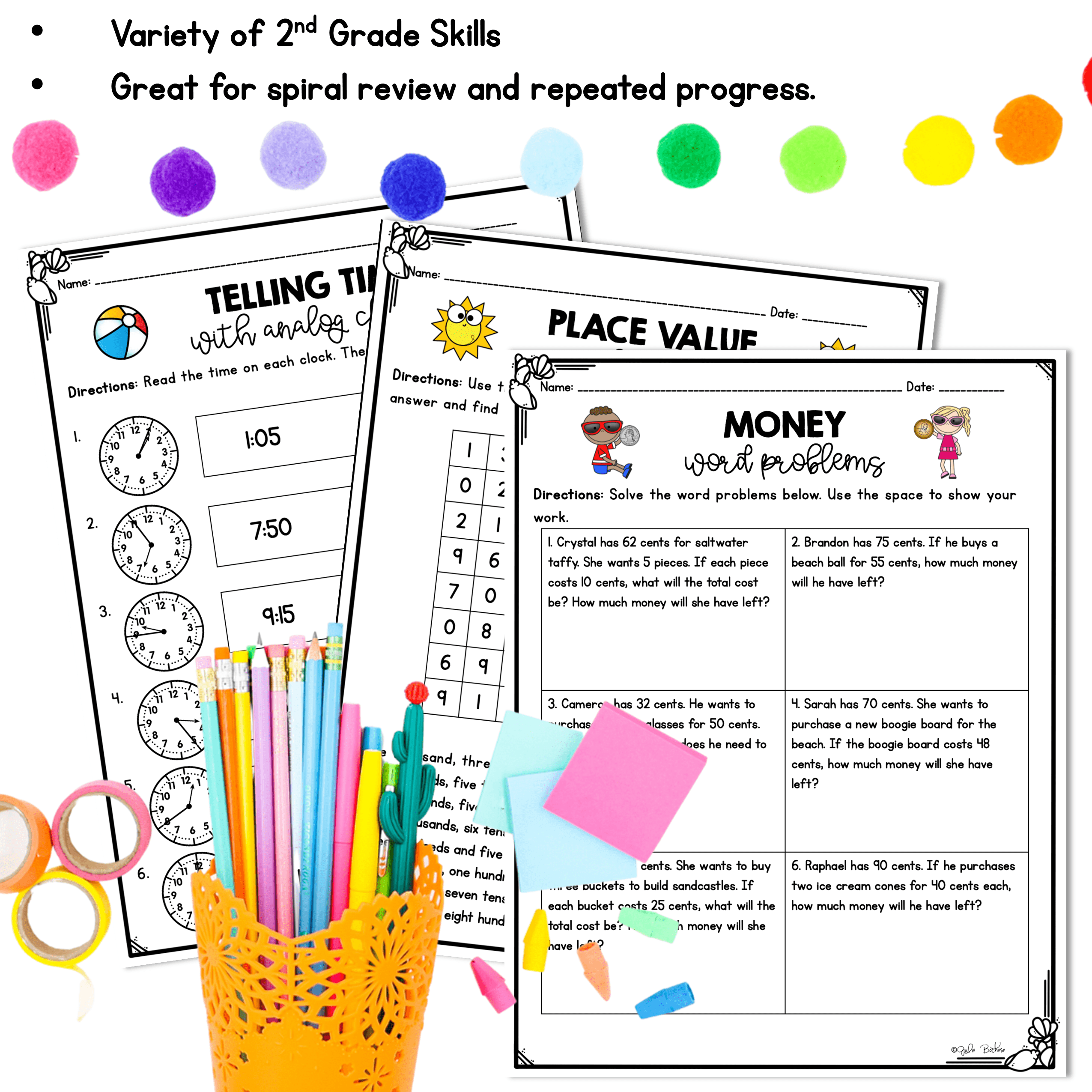 June Themed Math Practice - 2nd Grade - Image 3