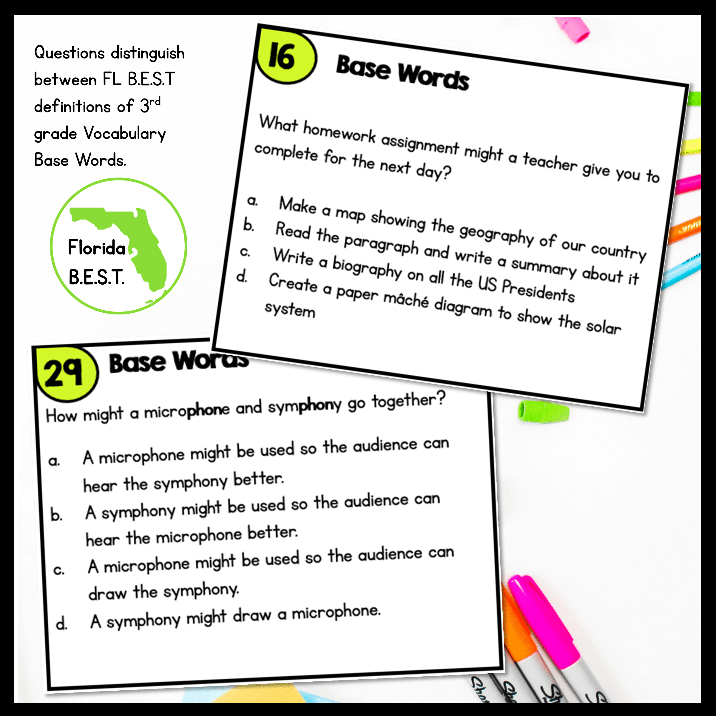 Vocabulary Base Words Task Cards - 3rd Grade - FL BEST ELA.3.V.1.3 - Image 3