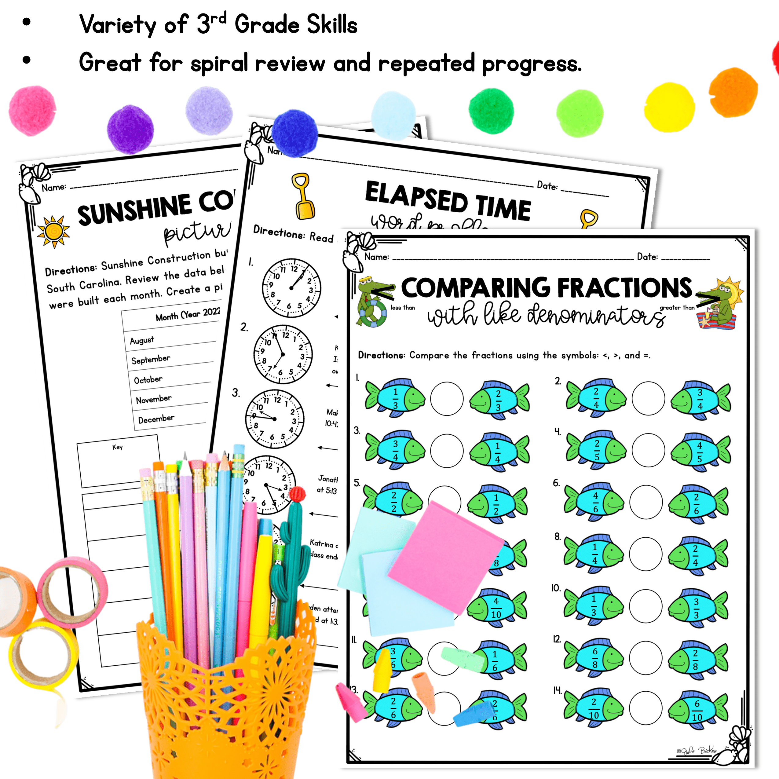 June Themed Math Practice - 3rd Grade - Image 3