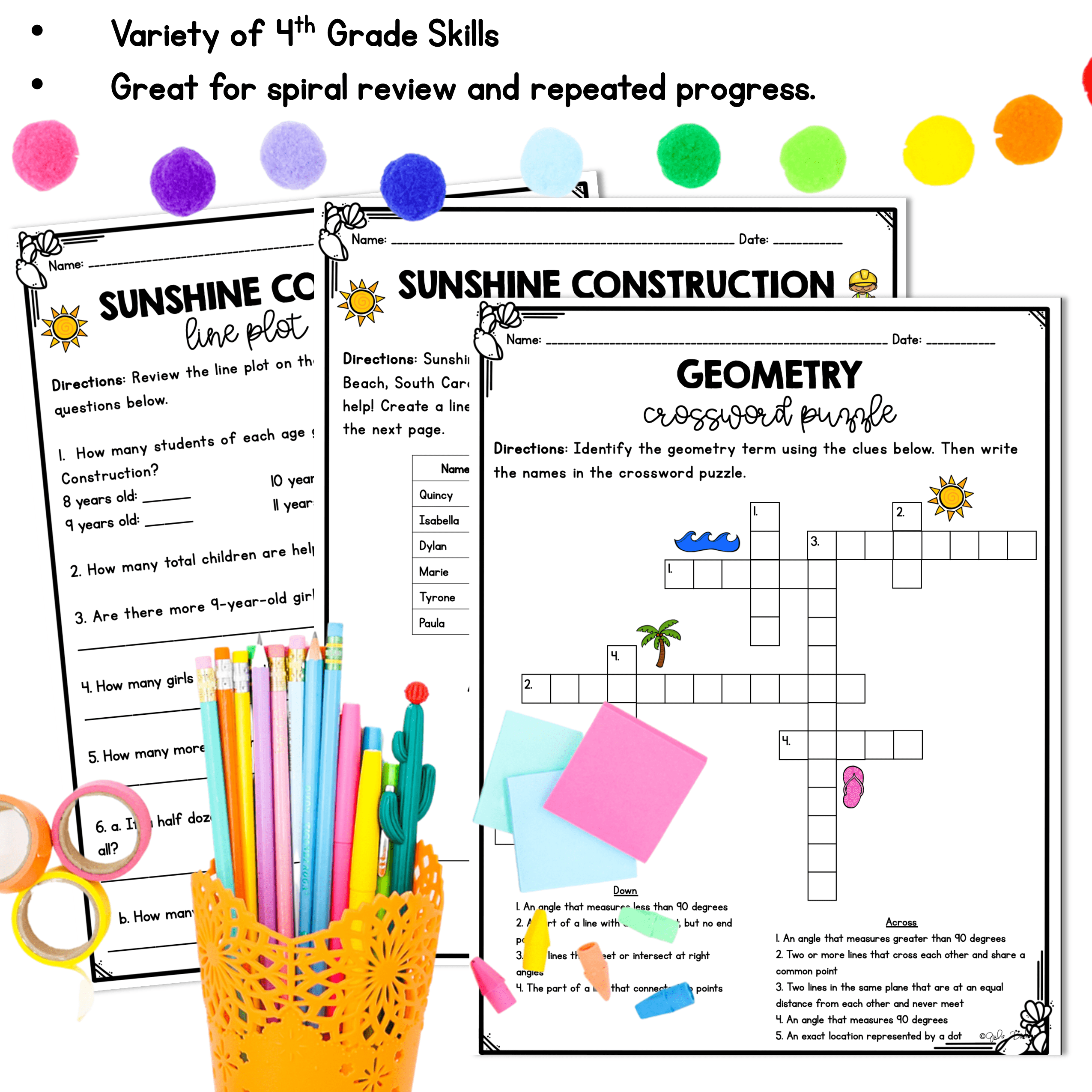 June Themed Math Practice - 4th Grade - Image 3