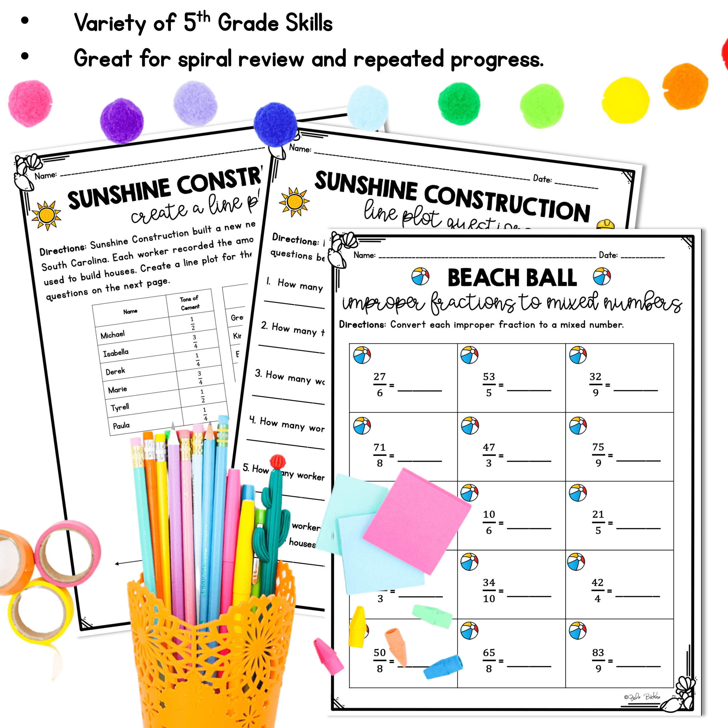 June Themed Math Practice - 5th Grade - Image 3