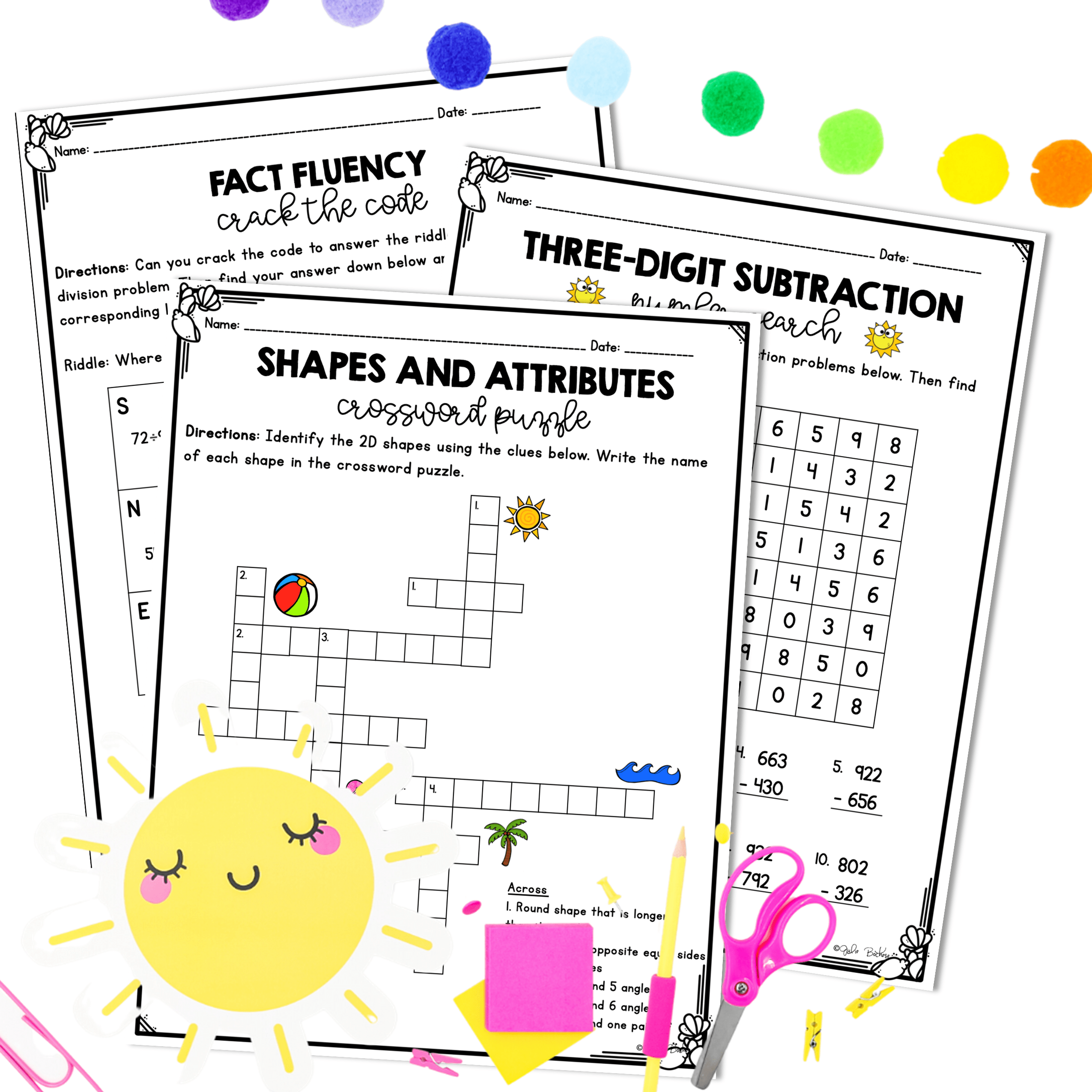 June Themed Math Practice - 3rd Grade - Image 4