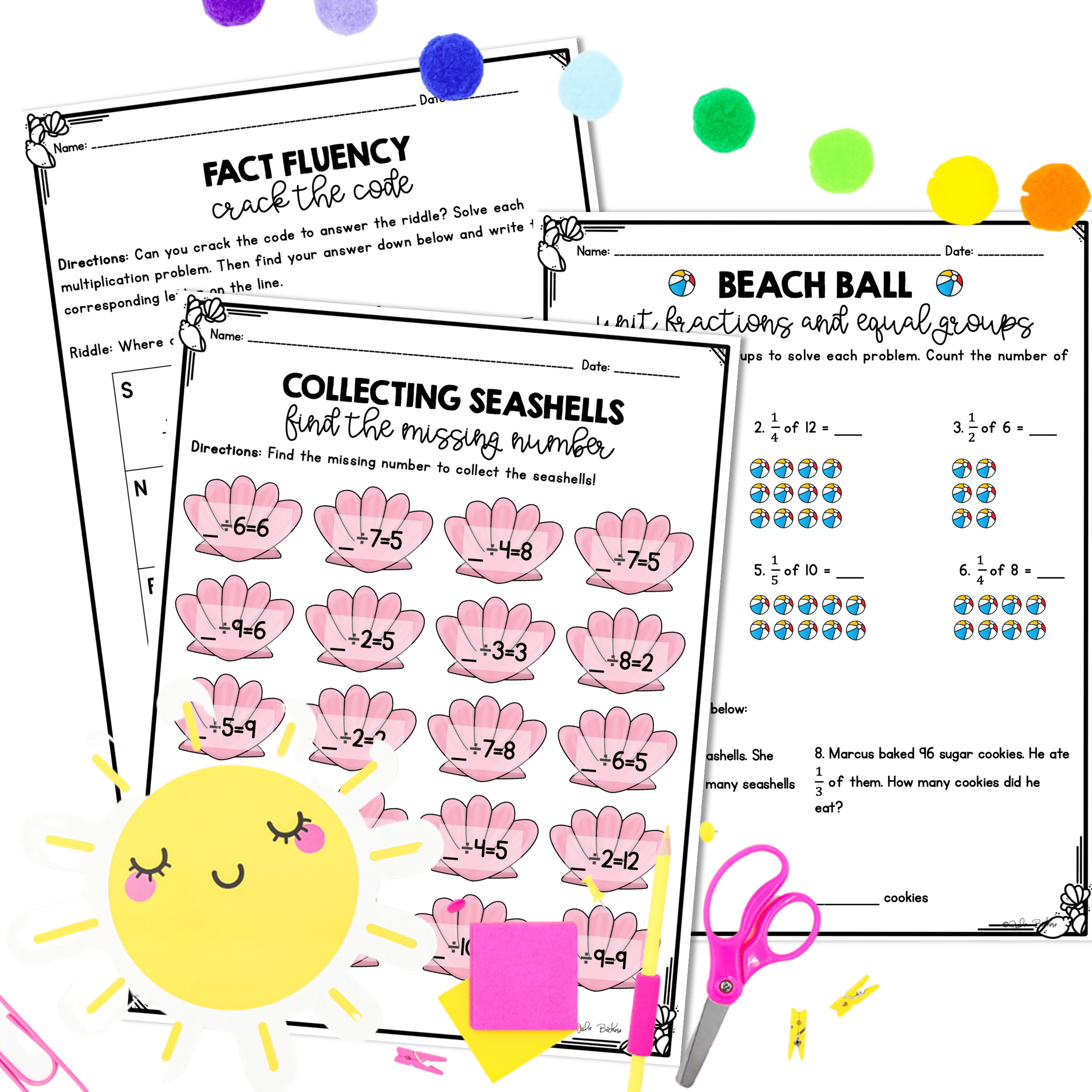 June Themed Math Practice - 4th Grade - Image 4