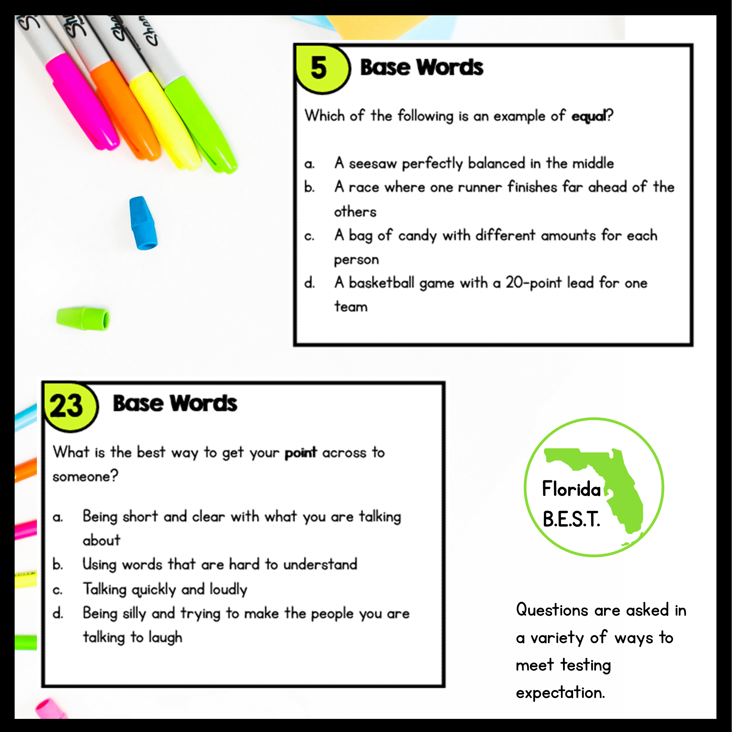 Vocabulary Base Words Task Cards 2nd Grade FL BEST ELA.2.V.1.3 Morphology Center - Image 4
