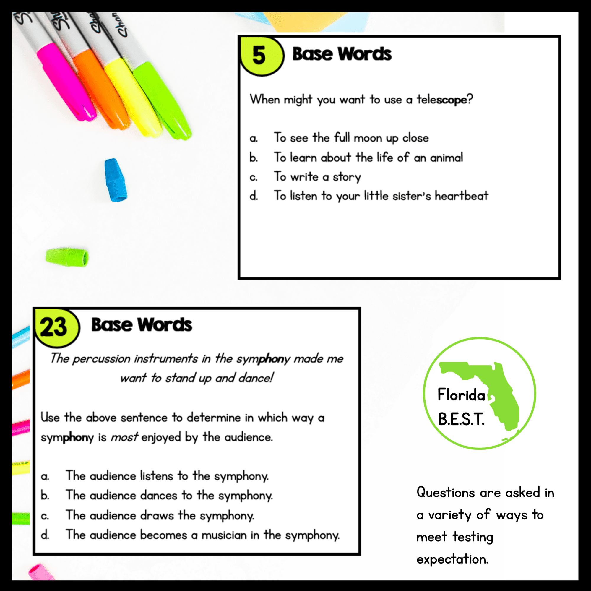 Vocabulary Base Words Task Cards - 3rd Grade - FL BEST ELA.3.V.1.3 - Image 4