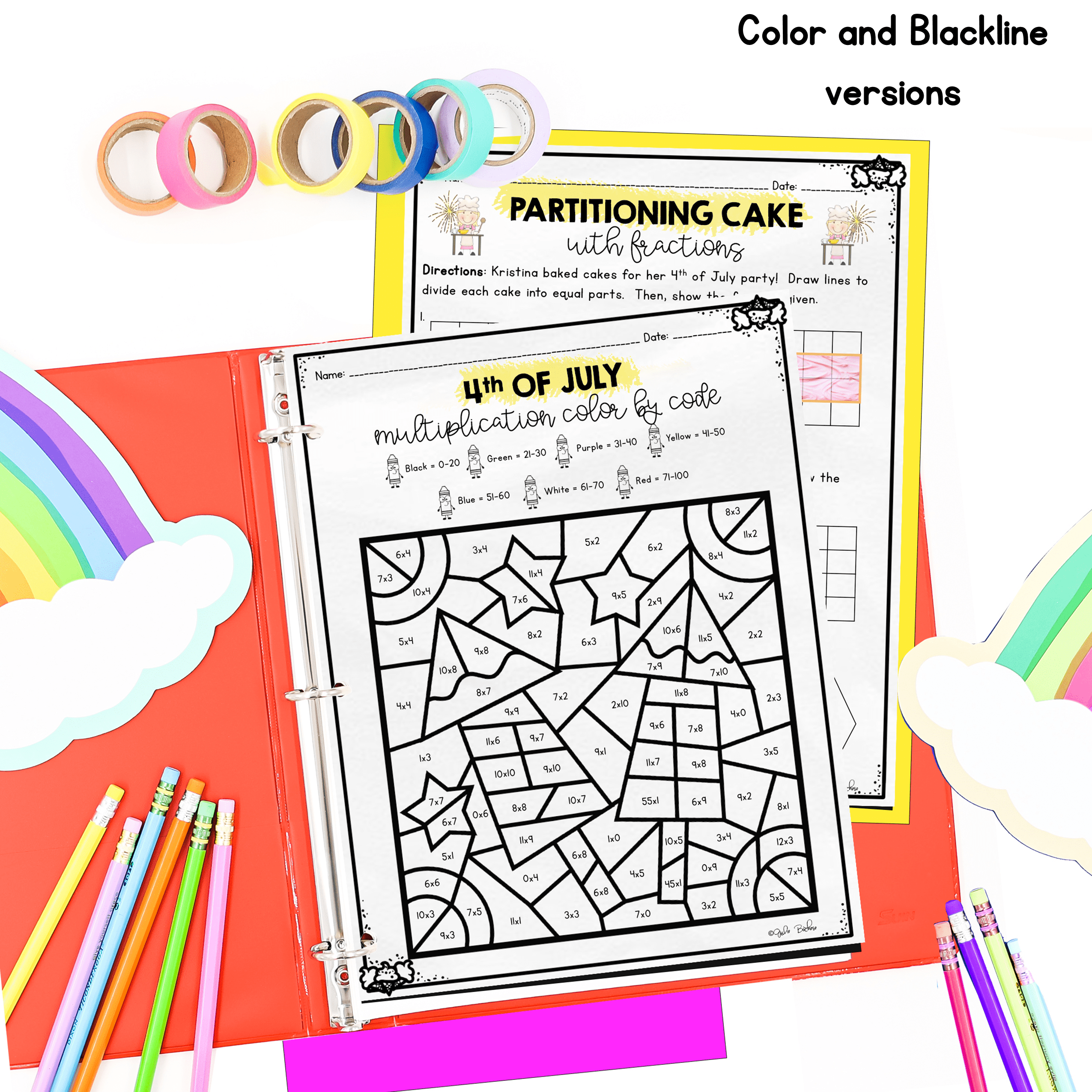 July Themed Math Practice - 3rd Grade - Image 2