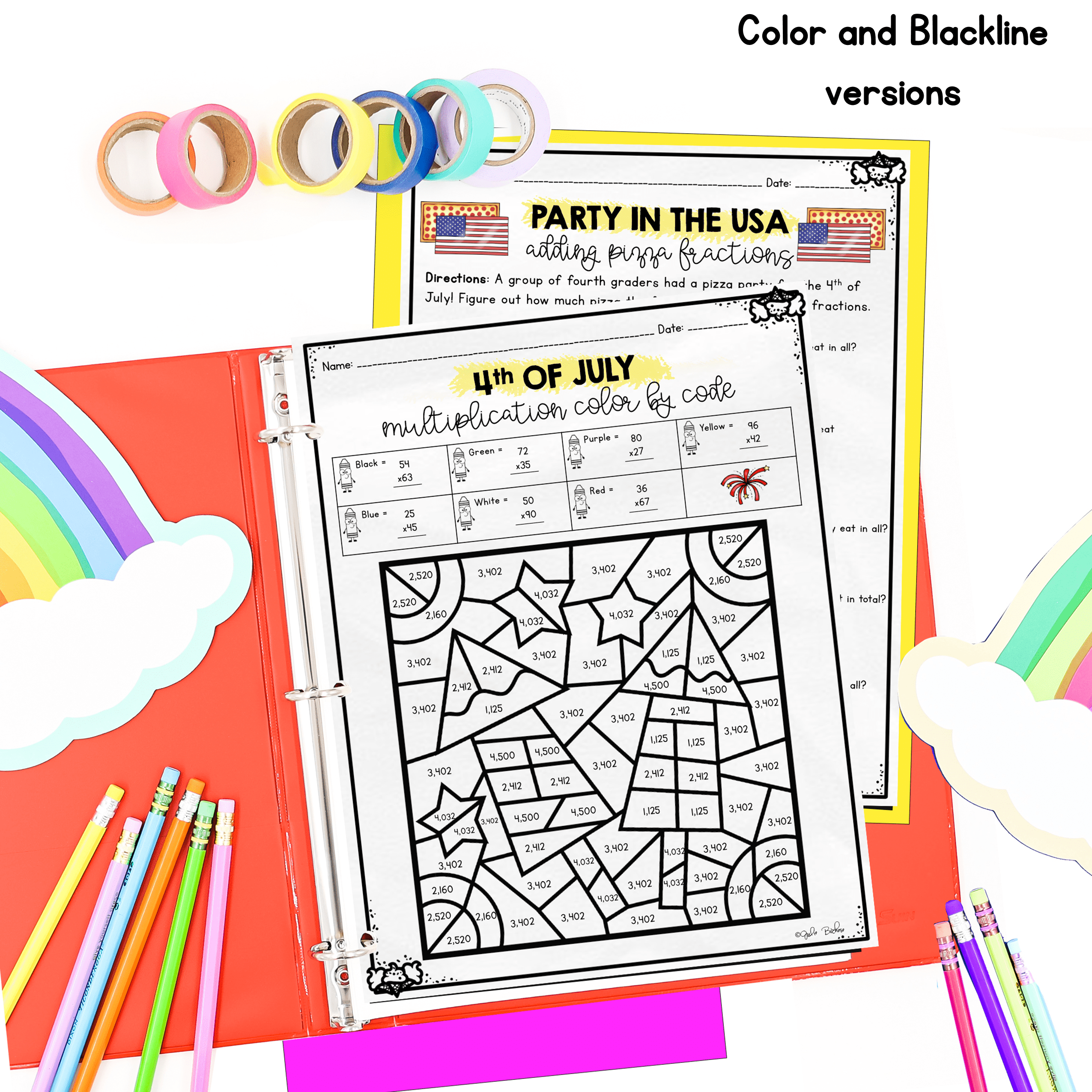July Themed Math Practice - 4th Grade - Image 2