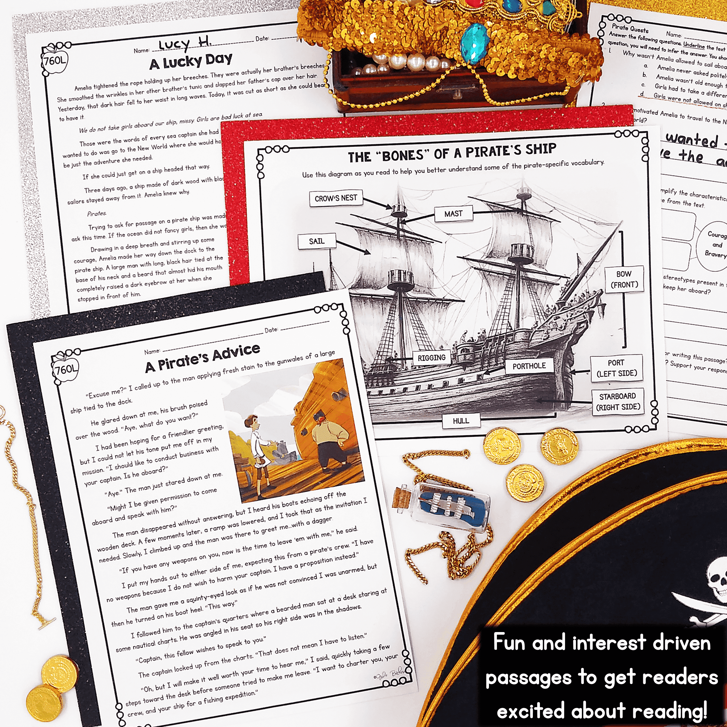 Pirate Differentiated Reading Comprehension Passages Questions Lexile Leveled - Image 2