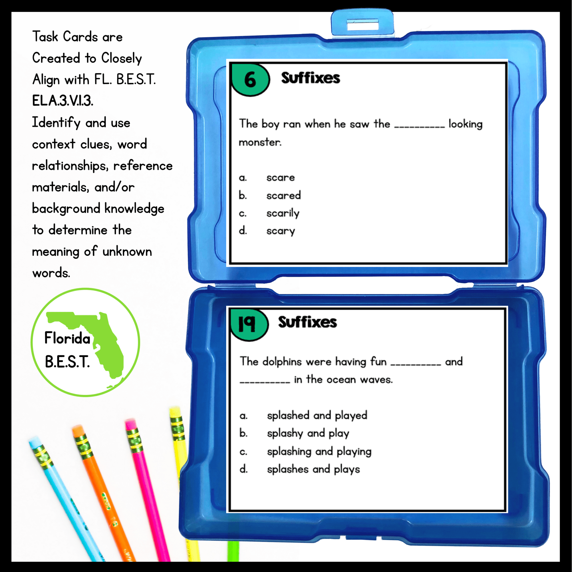 Vocabulary Suffixes Task Cards 3rd Grade FL BEST ELA.3.V.1.3 Morphology Activity - Image 2