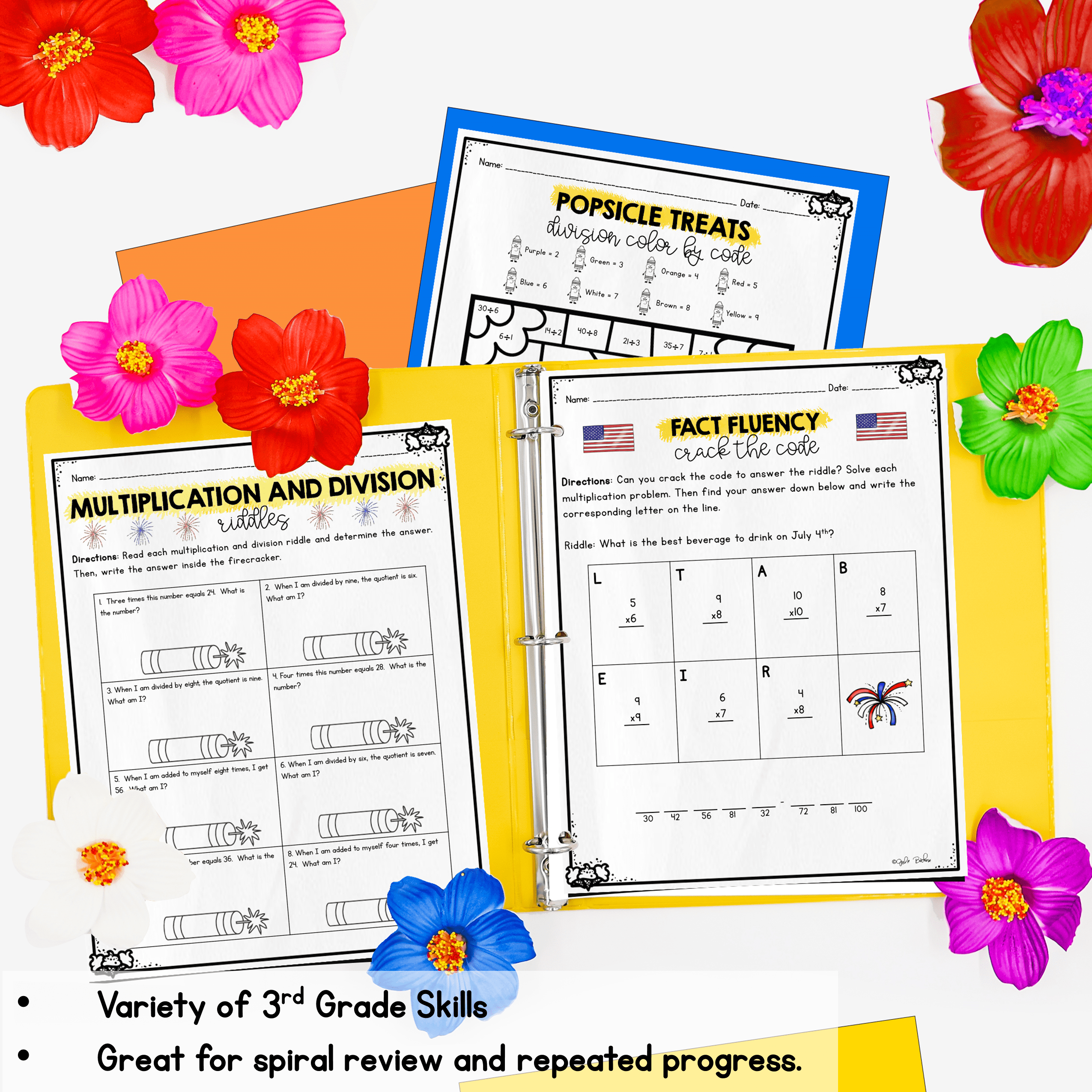 July Themed Math Practice - 3rd Grade - Image 3
