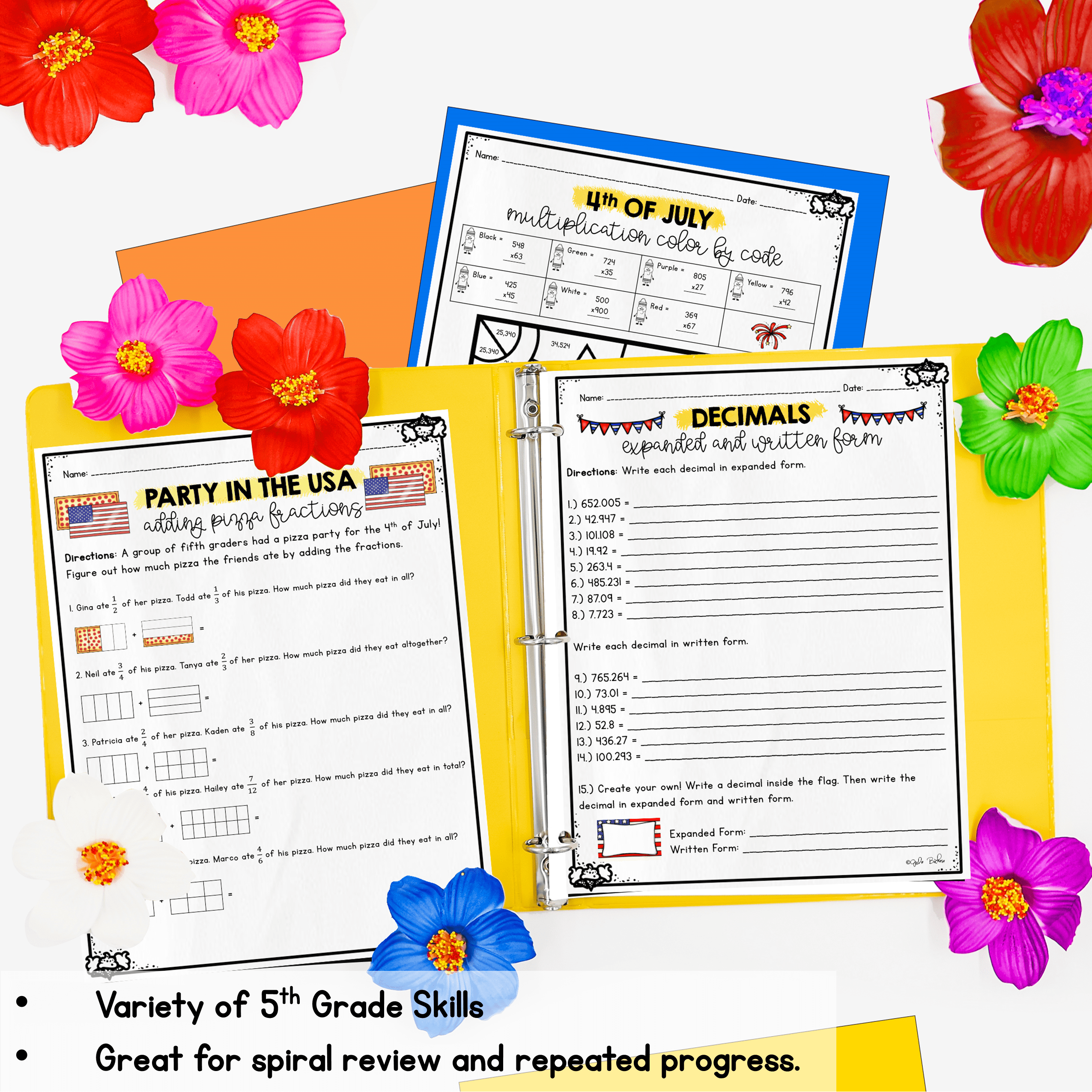 July Themed Math Practice - 5th Grade - Image 3