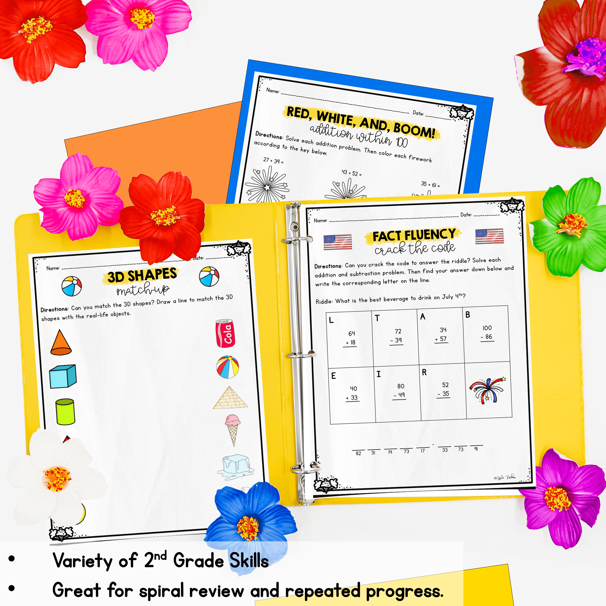 July Themed Math Practice - 2nd Grade - Image 3