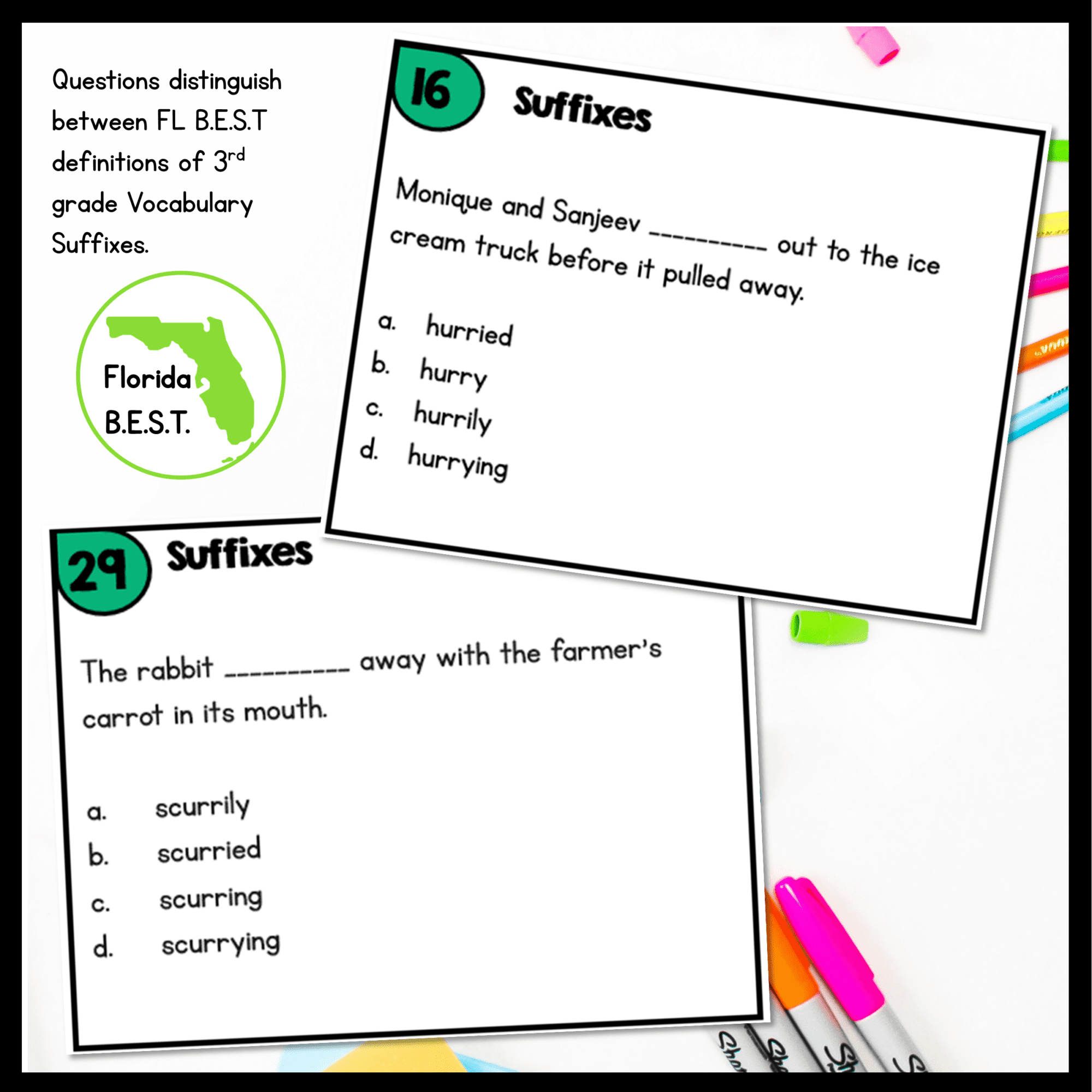 Vocabulary Suffixes Task Cards 3rd Grade FL BEST ELA.3.V.1.3 Morphology Activity - Image 3