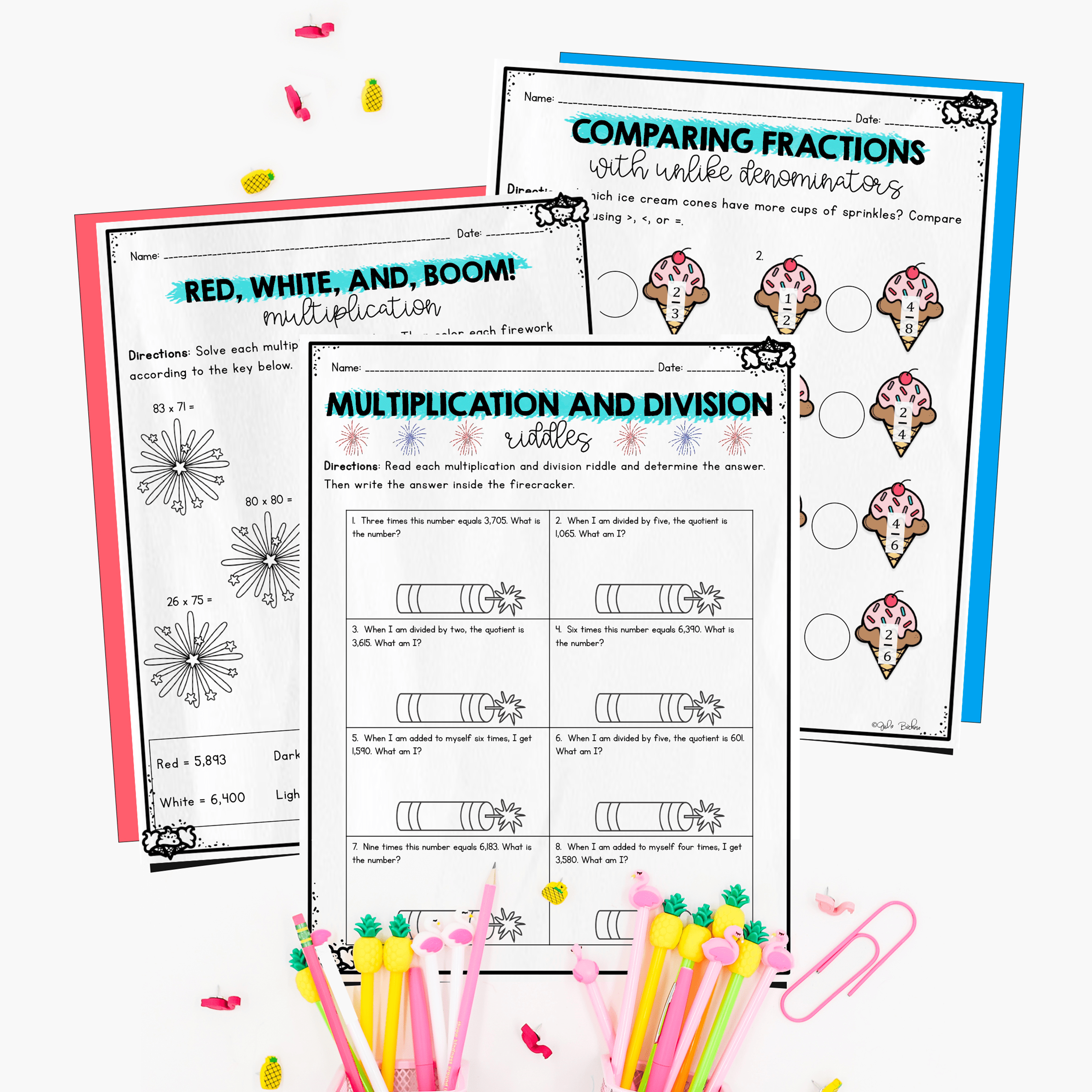 July Themed Math Practice - 4th Grade - Image 4