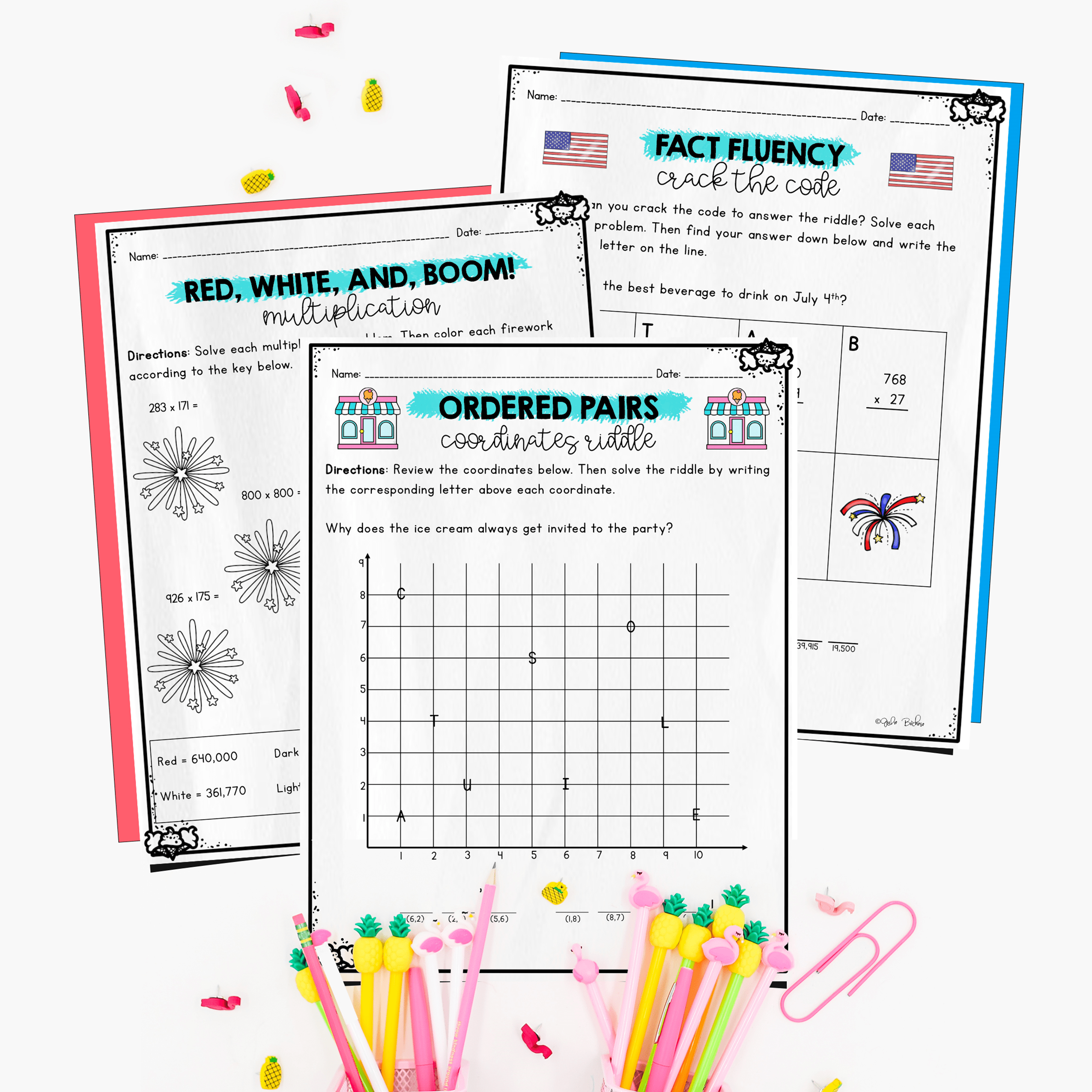 July Themed Math Practice - 5th Grade - Image 4
