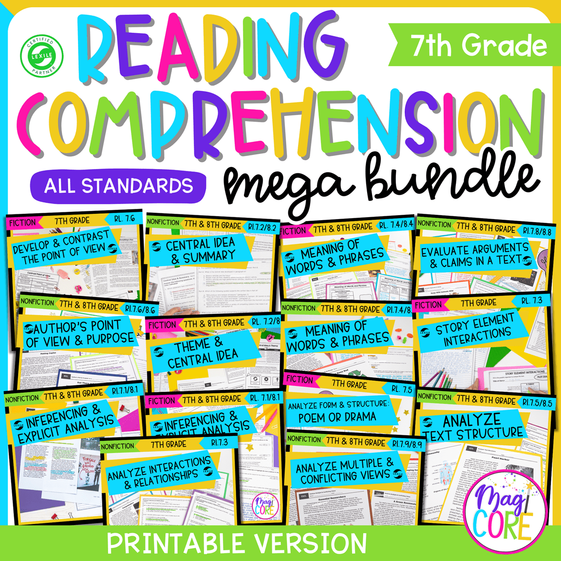 7th Grade Reading Comprehension Growing MEGA Bundle - Lexile Leveled Passages
