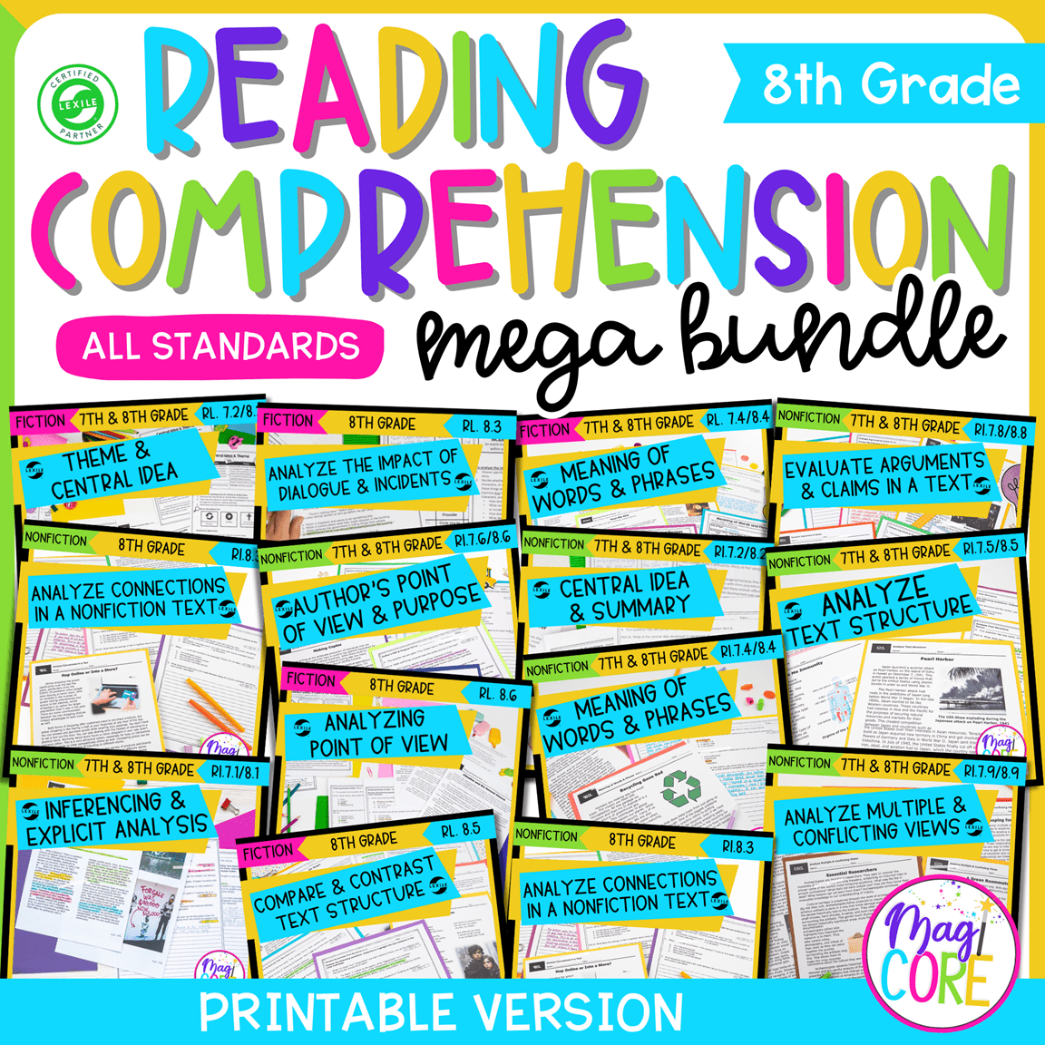 8th Grade Reading Comprehension Growing MEGA Bundle - Lexile Leveled Passages
