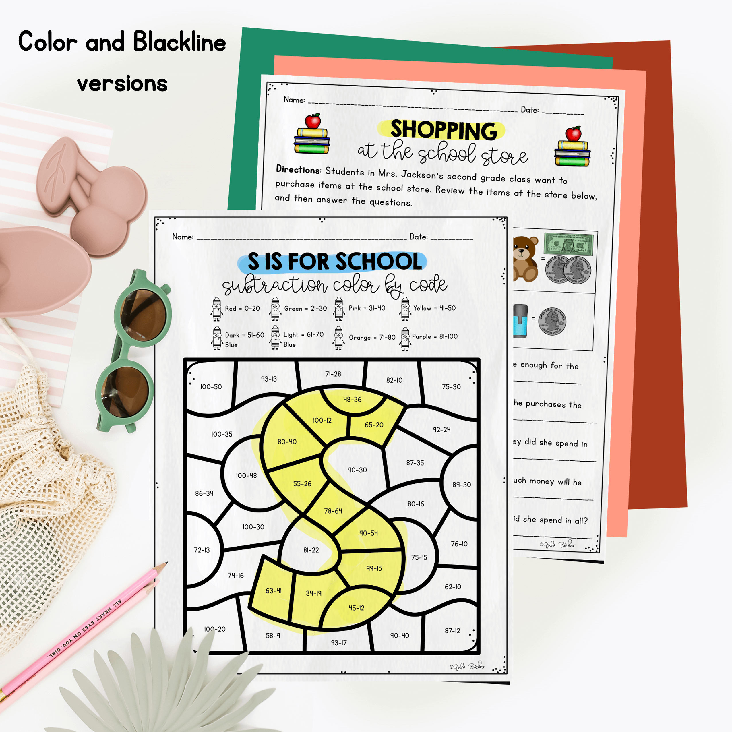 August Themed Math Practice - 3rd Grade - Image 2