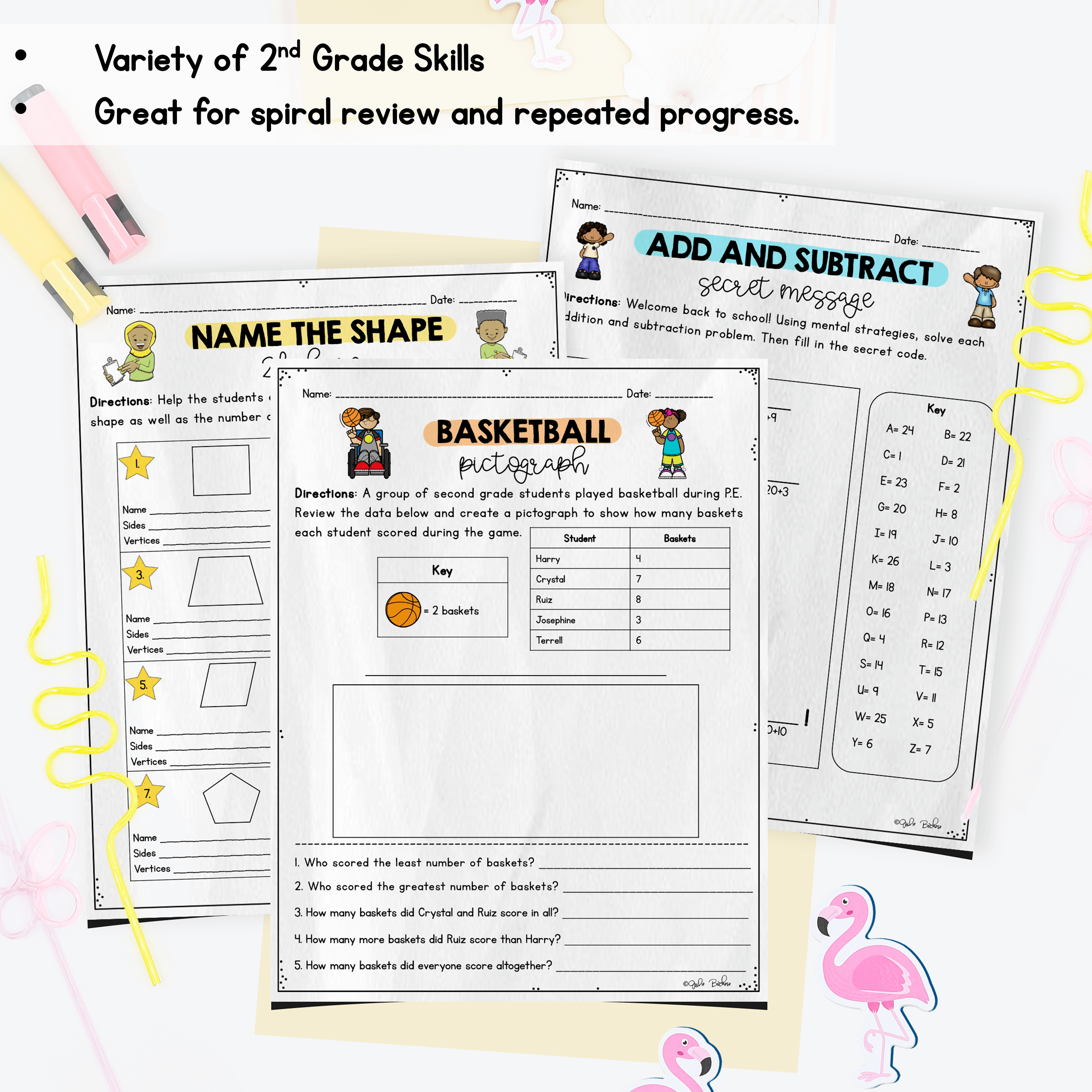 August Themed Math Practice - 2nd Grade - Image 3
